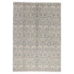 New Transitional Damask Ikat Rug with Blue and Gray Earth-Tone Colors