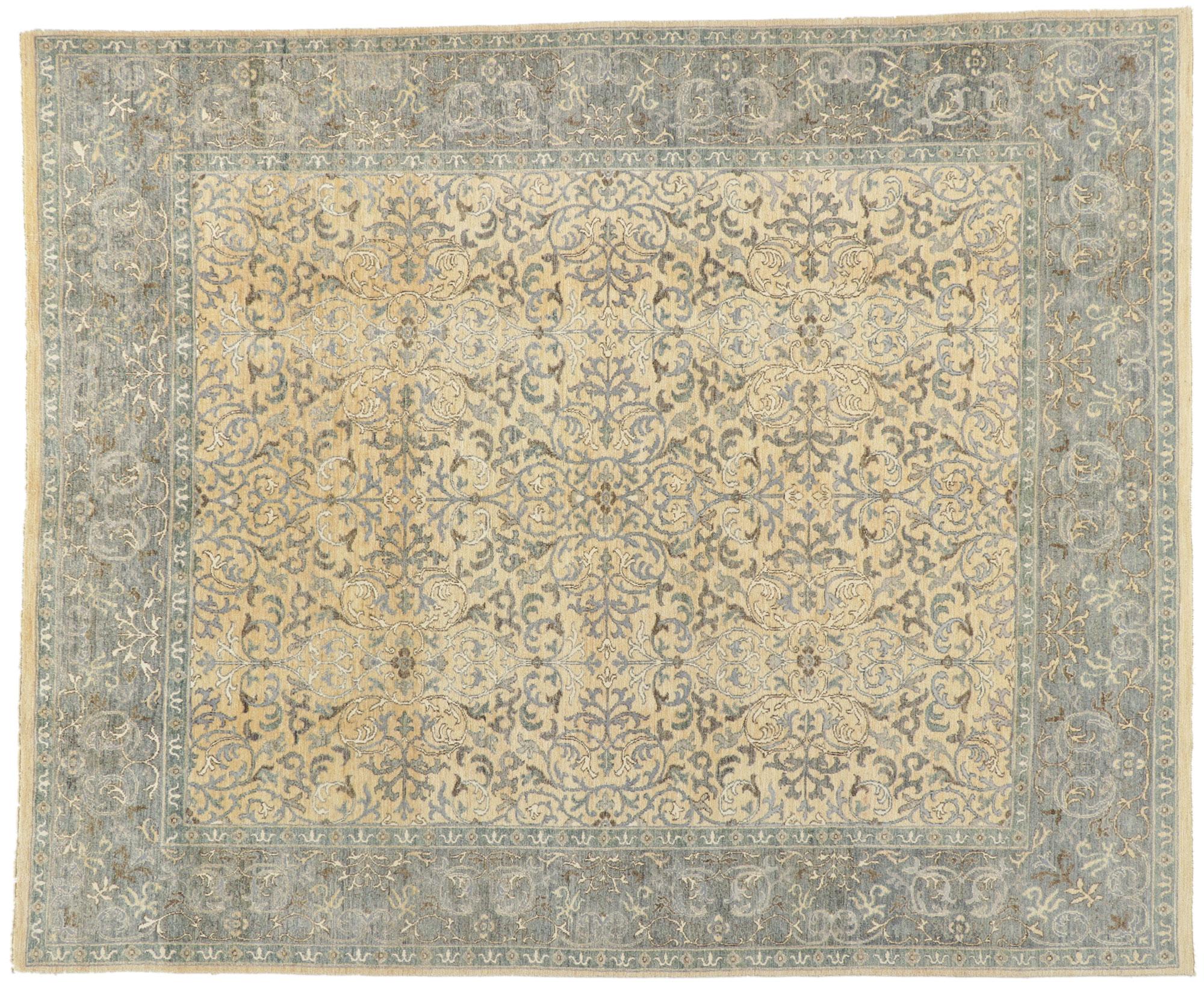 Nouveau tapis à volutes transitionnel en damas aux couleurs douces de couleur terre en vente 2