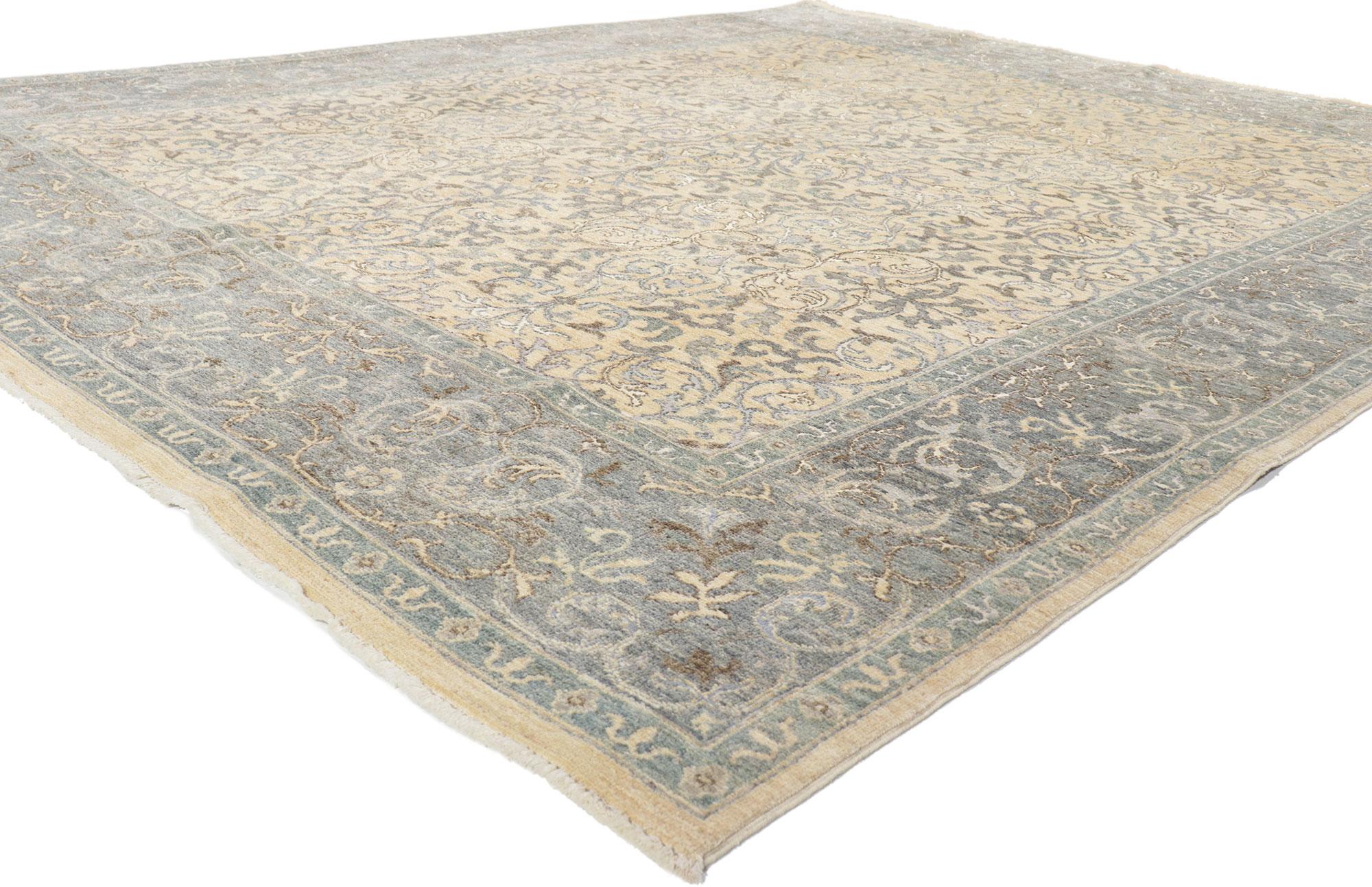 80191 New Transitional Damask Rug, 08'00 x 09'09. 
Emanating modern renaissance syle with incredible detail and texture, this transitional damask rug is a captivating vision of woven beauty. The arabesque allover pattern and earthy colorway woven