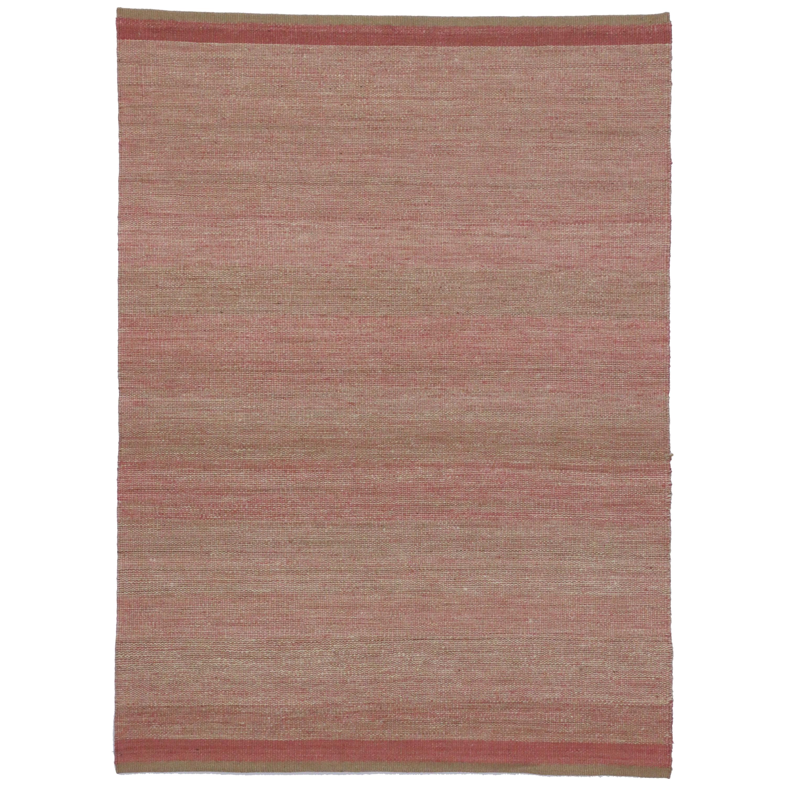New Transitional Dhurrie Pink Kilim Rug with Romantic Coastal Cottage Style