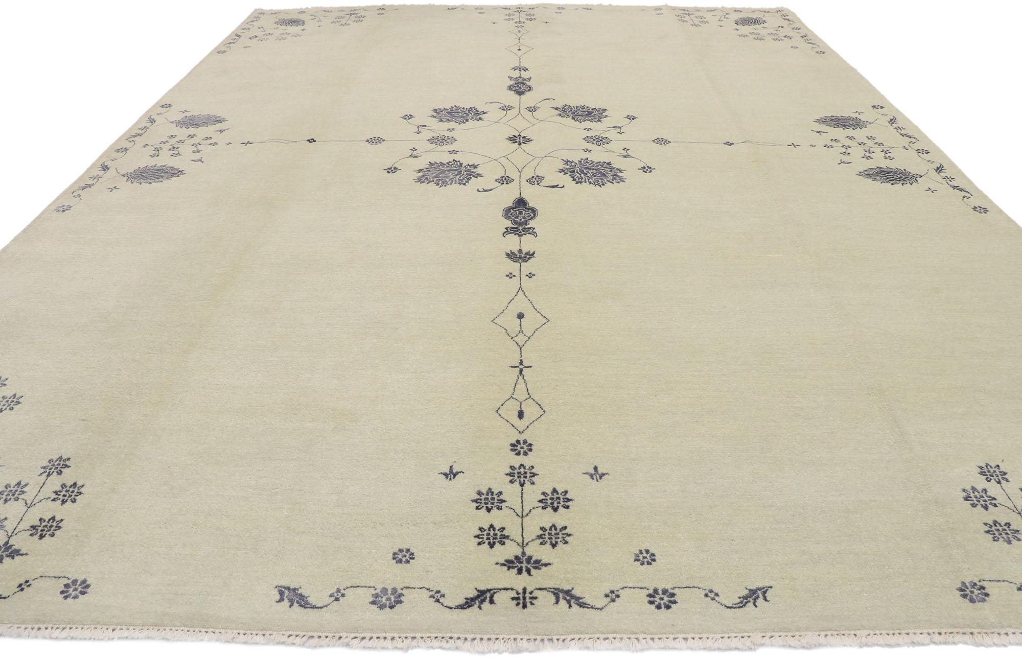 Romantic New Transitional Area Rug, Effortless Beauty Meets Nostalgic Charm For Sale