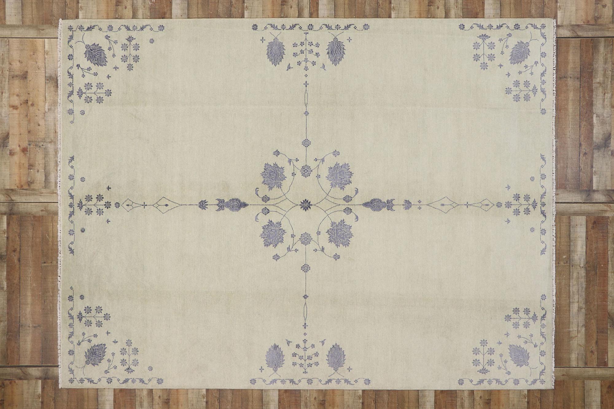 Wool New Transitional Area Rug, Effortless Beauty Meets Nostalgic Charm For Sale