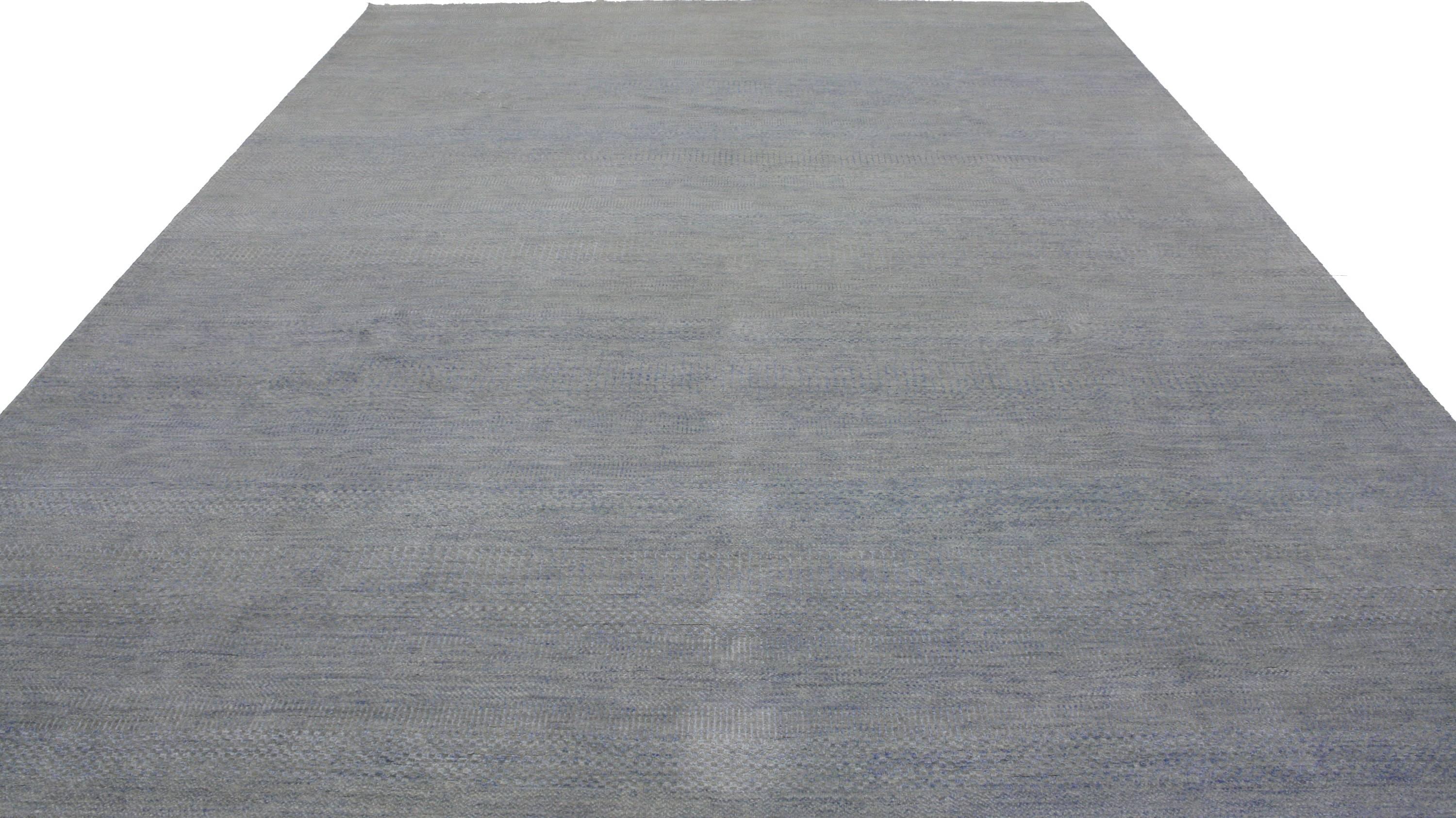 30147 New Modern Transitional Gray-Blue Area Rug with Minimalist Contemporary Style. Striking in its style and delicate beauty, this transitional gray area rug features a subtle geometric pattern with contemporary minimalist style. The cool and