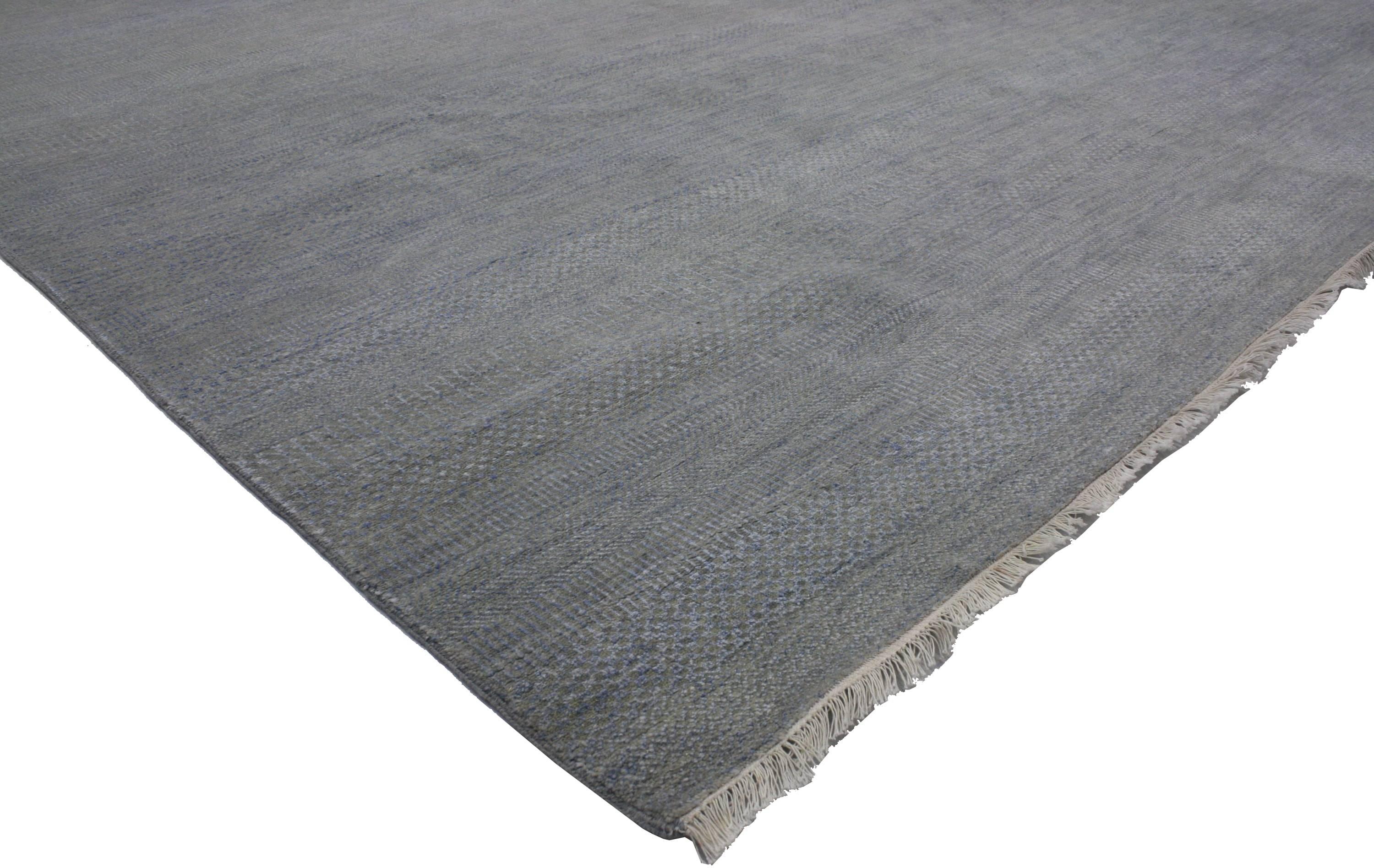 Indian New Modern Transitional Gray-Blue Area Rug with Minimalist Contemporary Style