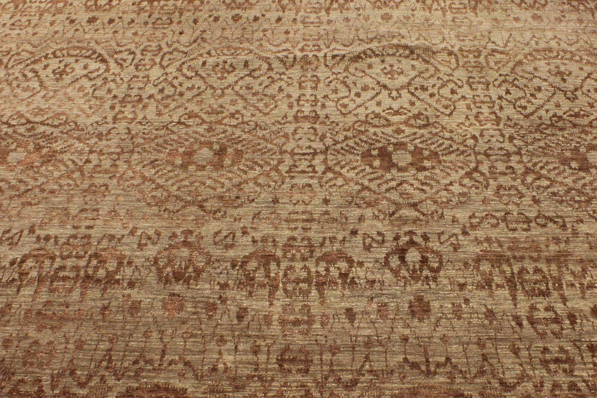Hand-Knotted Transitional Ikat Area Rug, Earth-Tone Elegance Meets Modern Global Chic For Sale