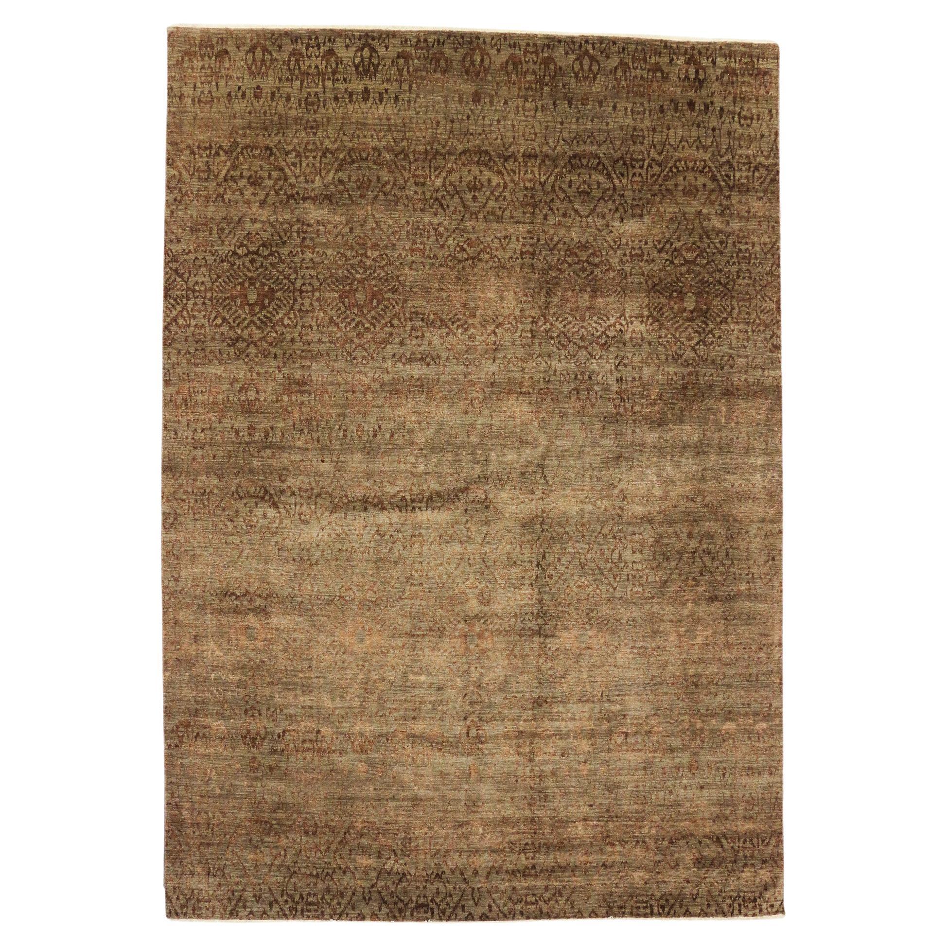 Transitional Ikat Area Rug, Earth-Tone Elegance Meets Modern Global Chic For Sale