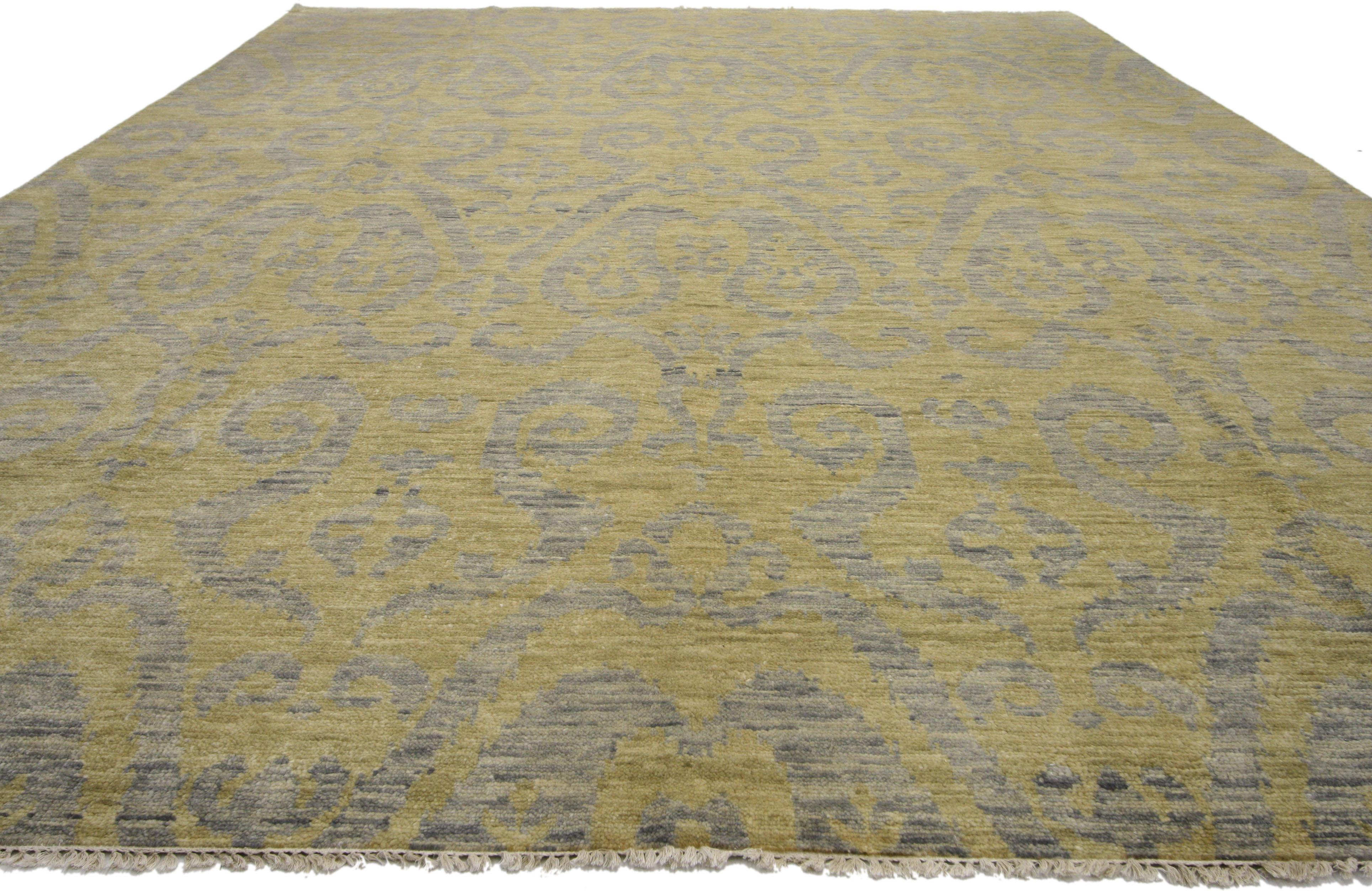 New Transitional Ikat Area Rug with Modern Design, Contemporary Neutral Area Rug 4