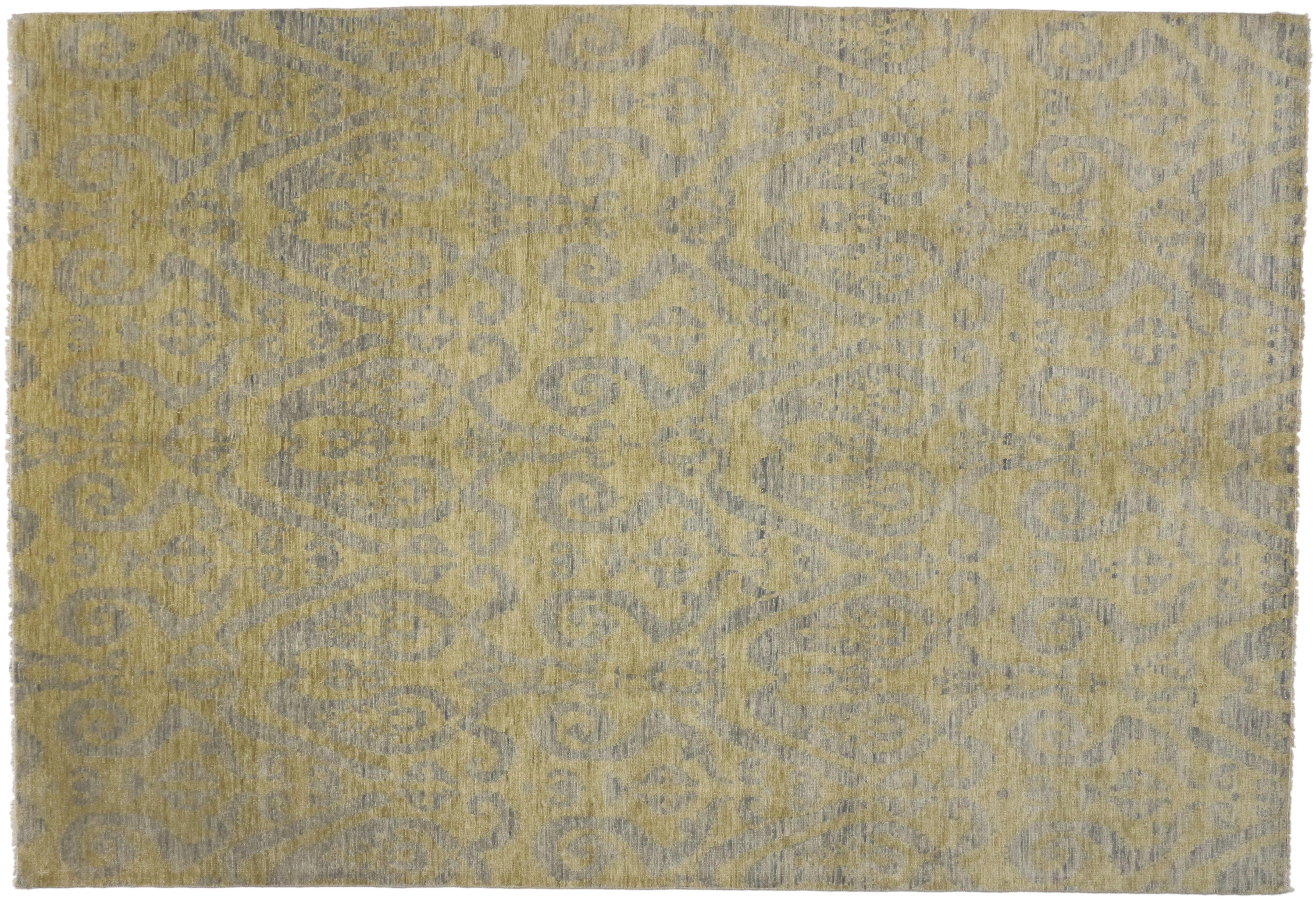New Transitional Ikat Area Rug with Modern Design, Contemporary Neutral Area Rug 6