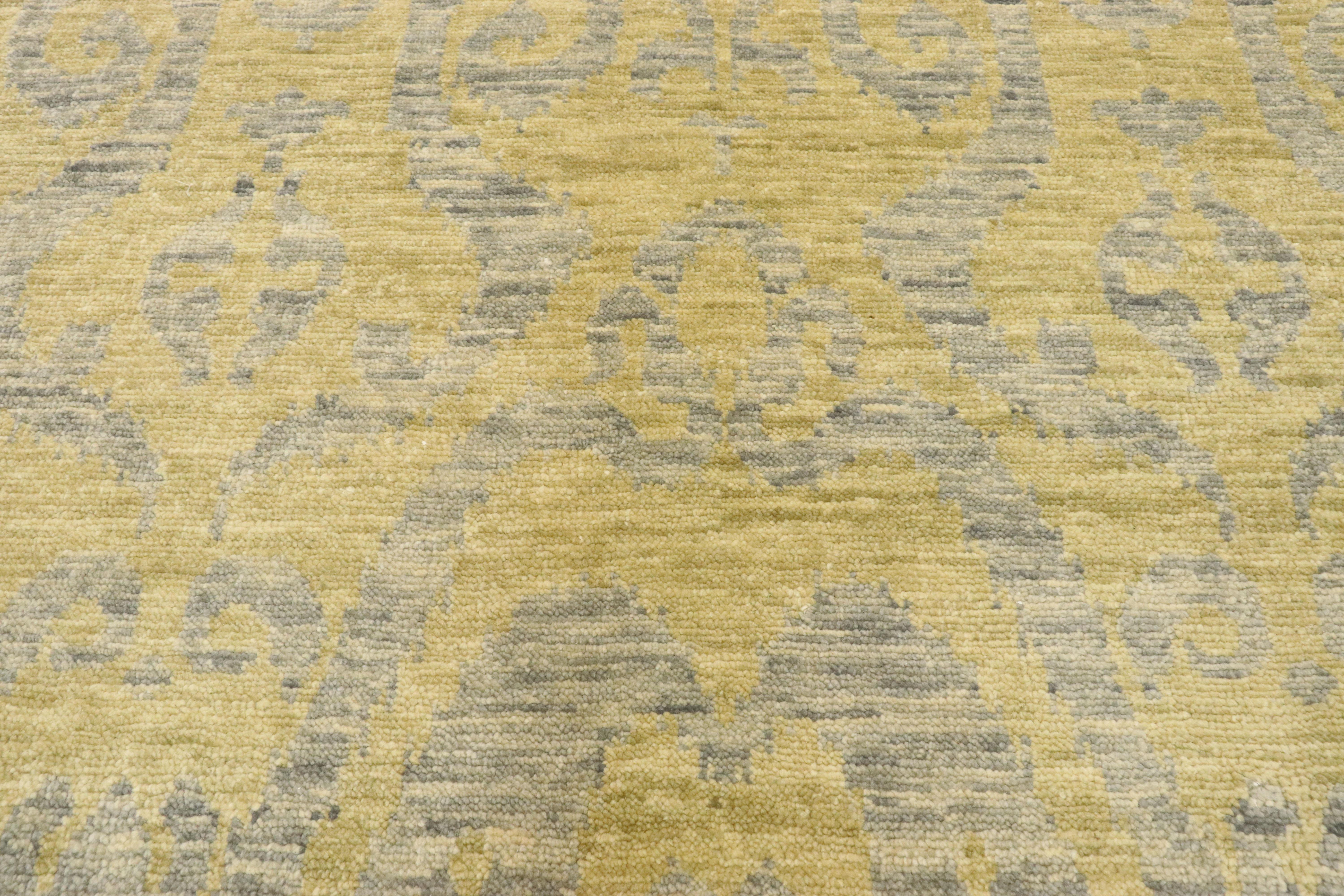 Hand-Knotted New Transitional Ikat Area Rug with Modern Design, Contemporary Neutral Area Rug