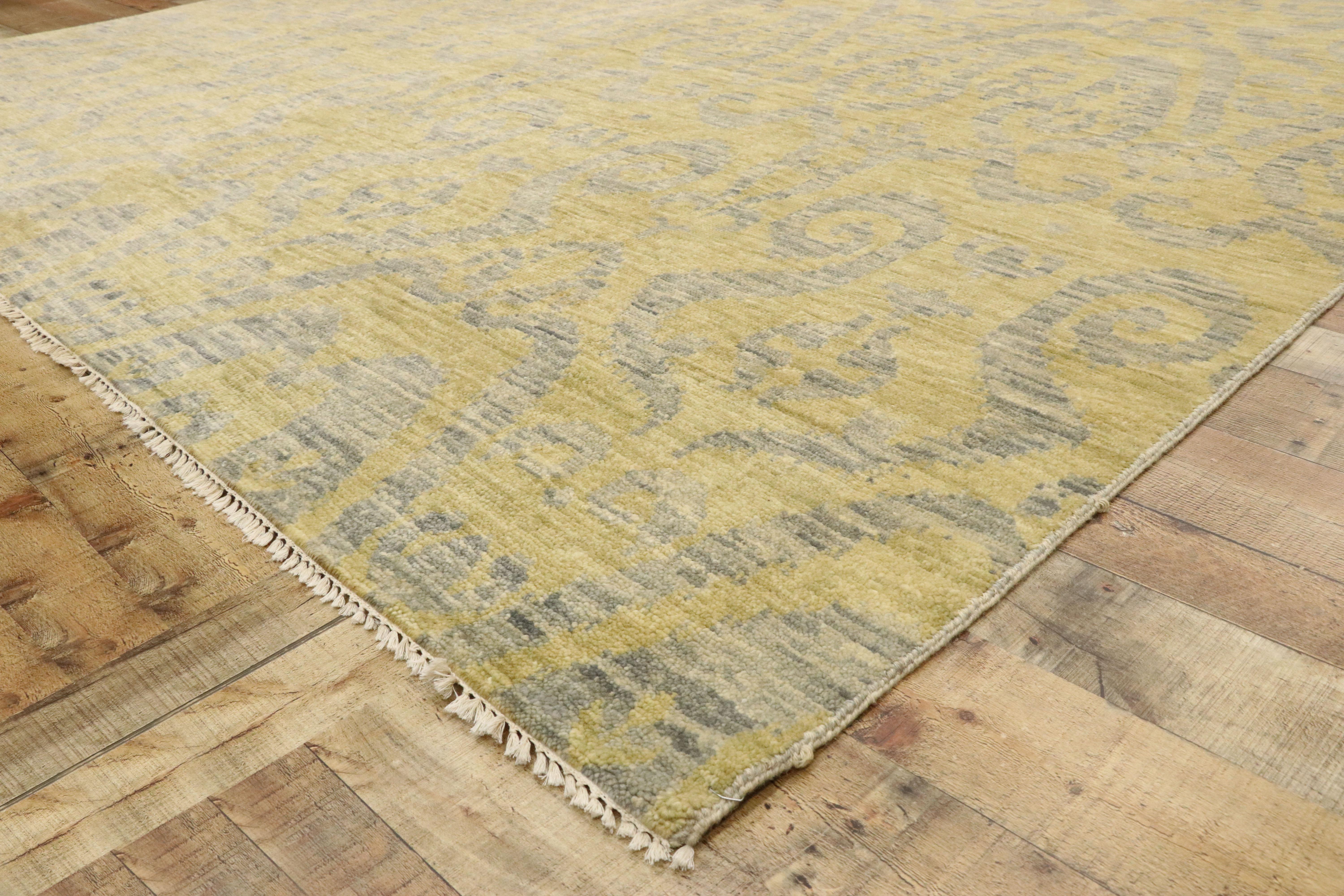 Wool New Transitional Ikat Area Rug with Modern Design, Contemporary Neutral Area Rug