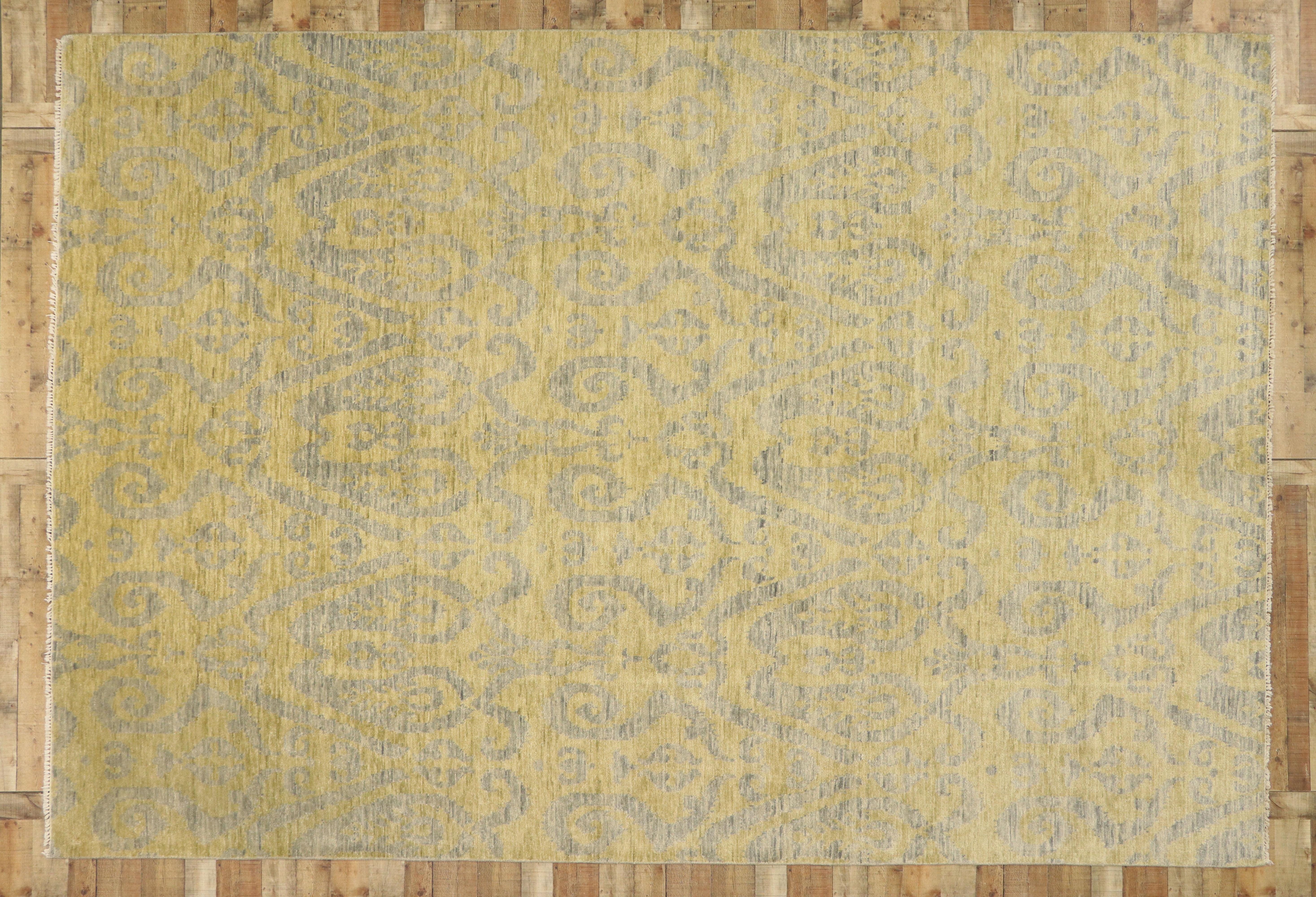 New Transitional Ikat Area Rug with Modern Design, Contemporary Neutral Area Rug 2