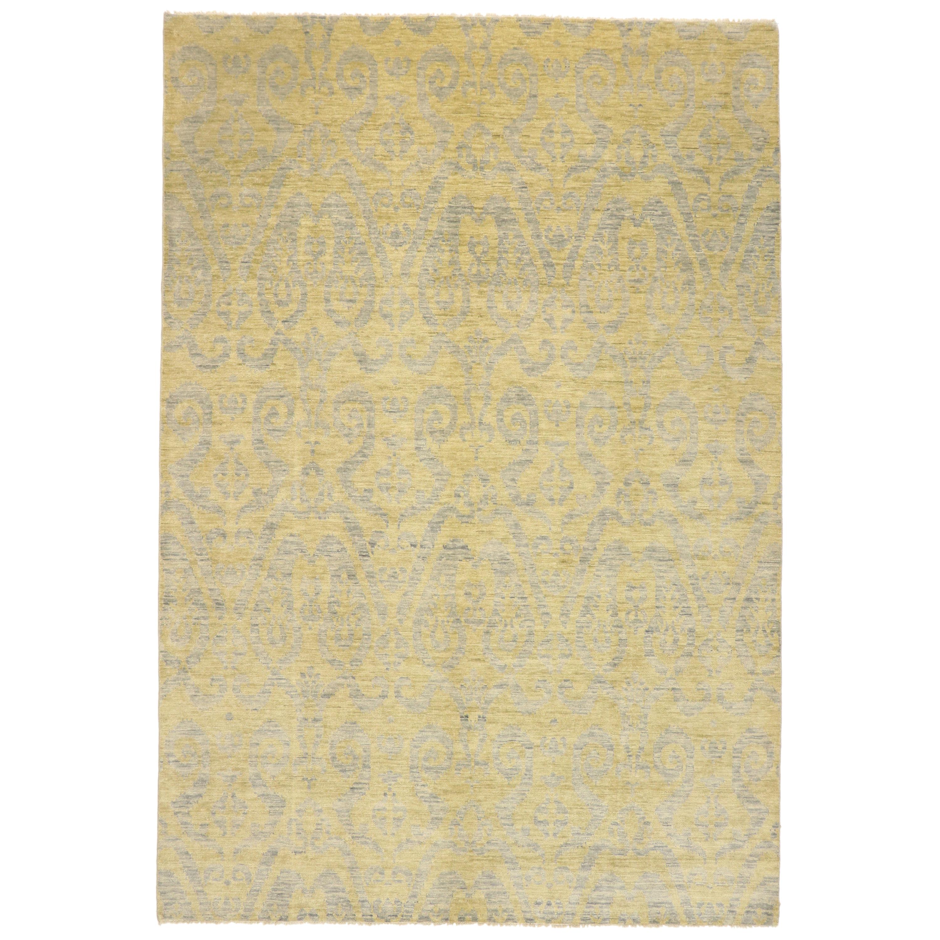 New Transitional Ikat Area Rug with Modern Design, Contemporary Neutral Area Rug