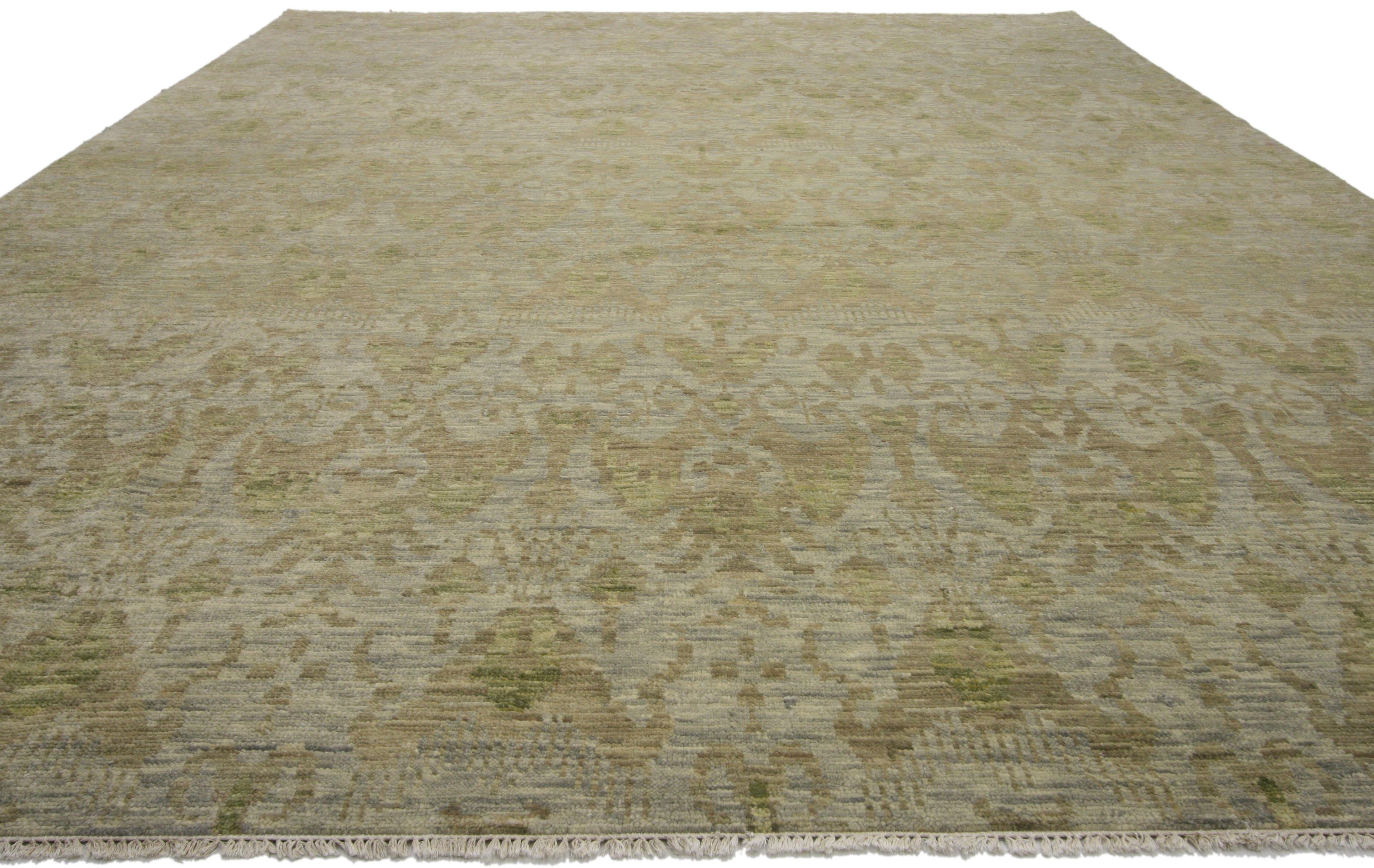 New Transitional Ikat Area Rug with Modern Design, Neutral Color Area Rug 3