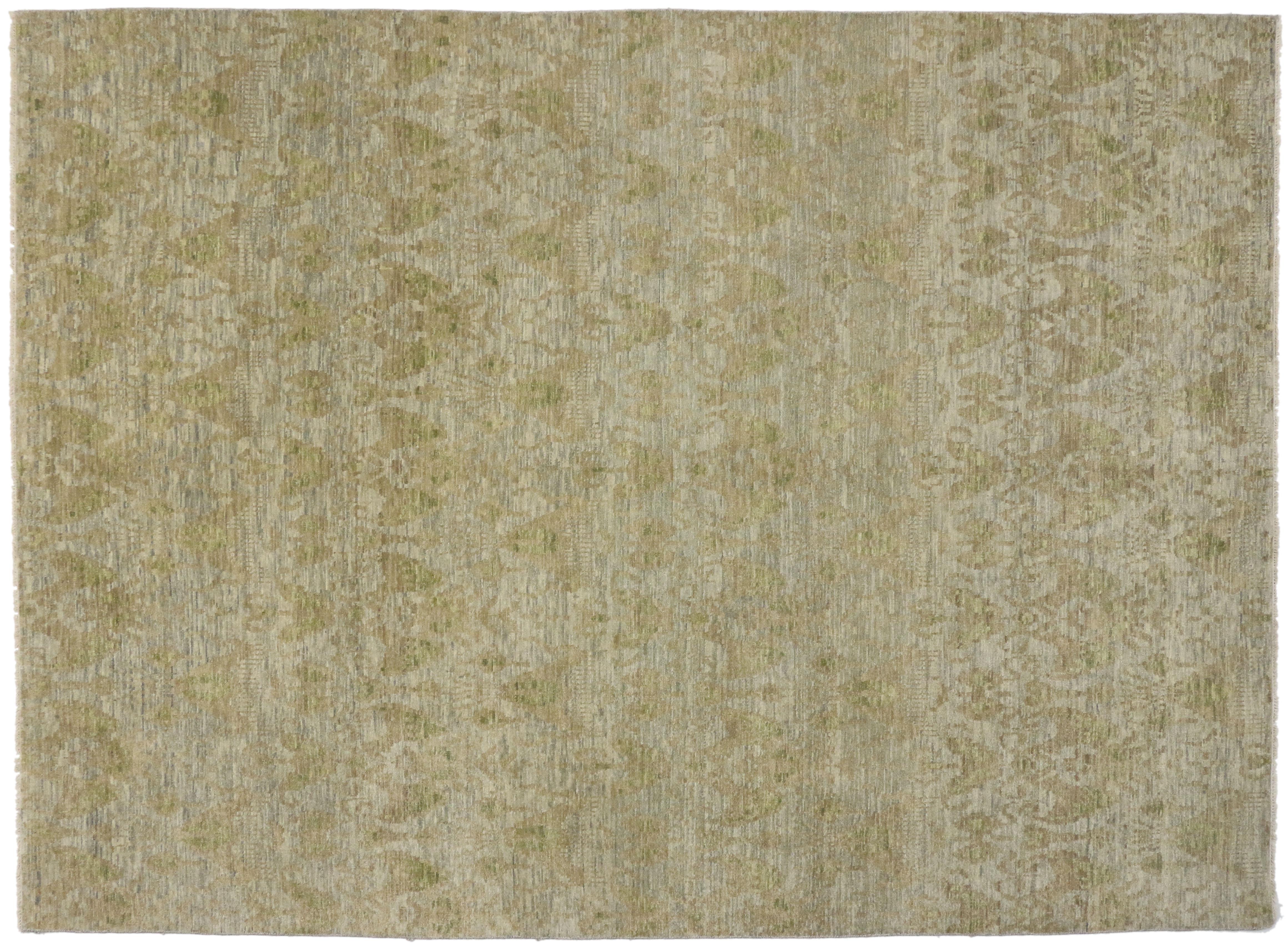 New Transitional Ikat Area Rug with Modern Design, Neutral Color Area Rug 5