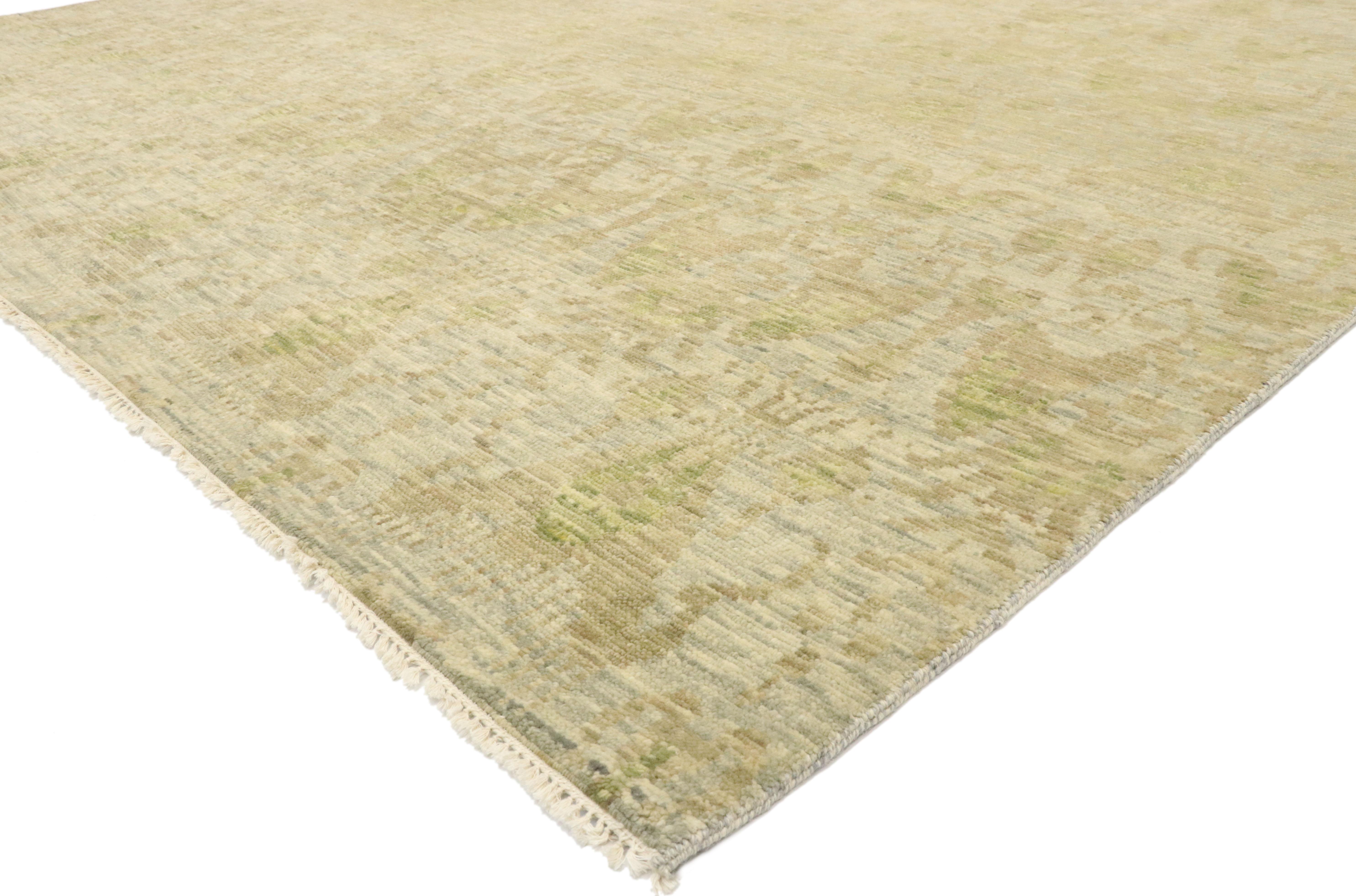 30076, new transitional Ikat area rug with modern design, neutral color area rug 10'02 x 13'11. With its ancient roots and modern design, this transitional Ikat rug looks fresher than ever. The abrashed field features an all-over geometric Ikat
