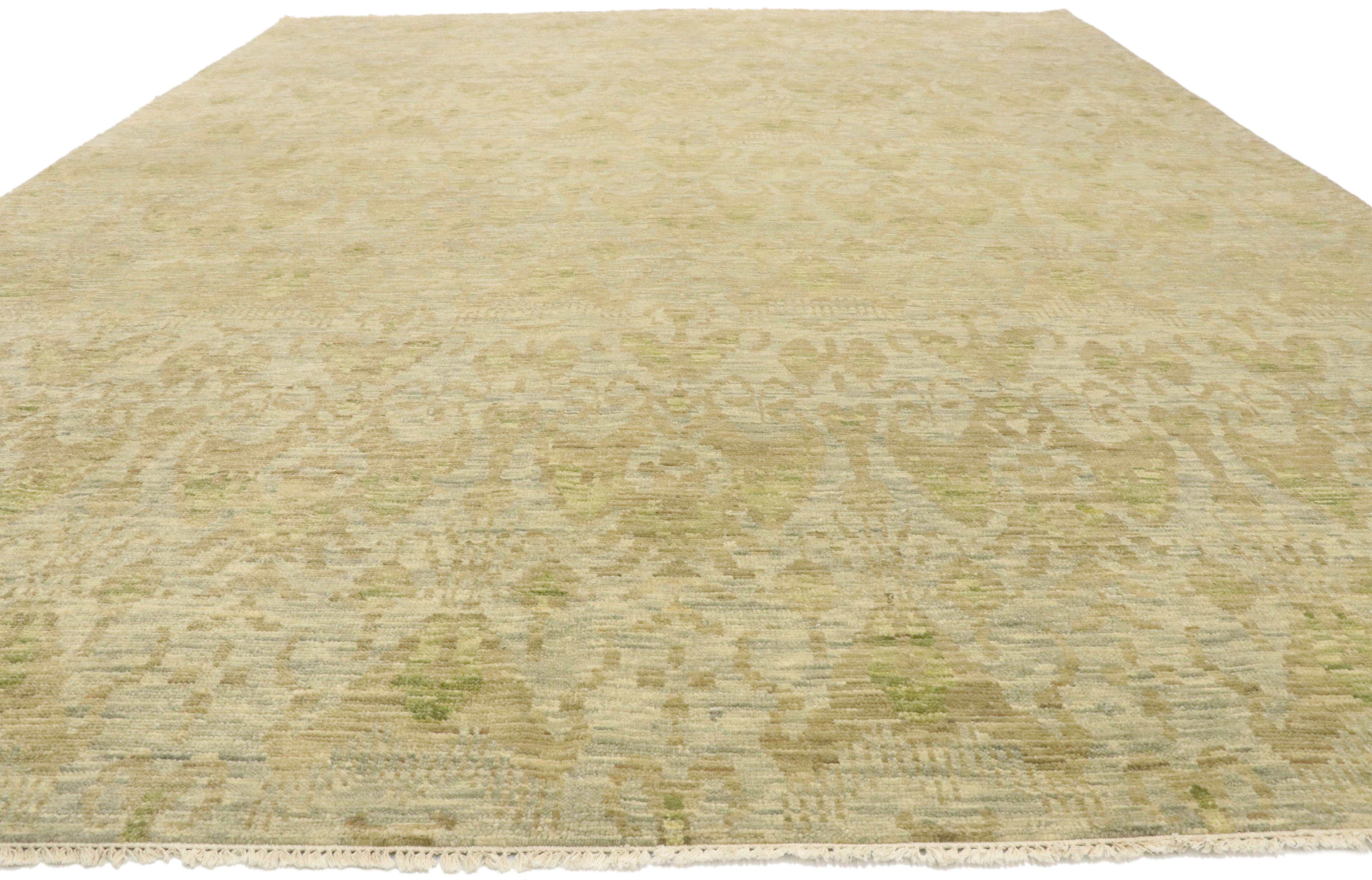Indian New Transitional Ikat Area Rug with Modern Design, Neutral Color Area Rug