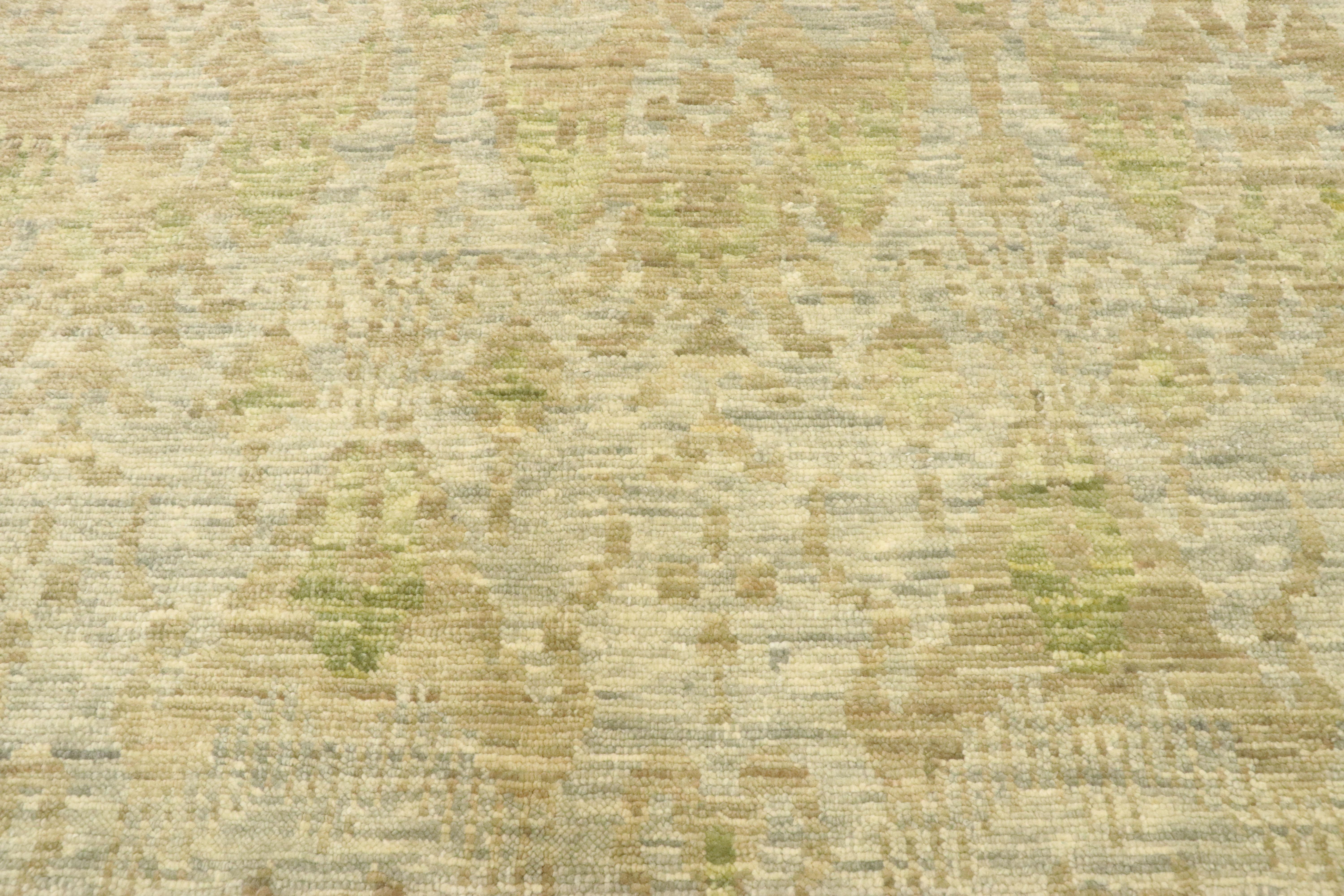 Hand-Knotted New Transitional Ikat Area Rug with Modern Design, Neutral Color Area Rug