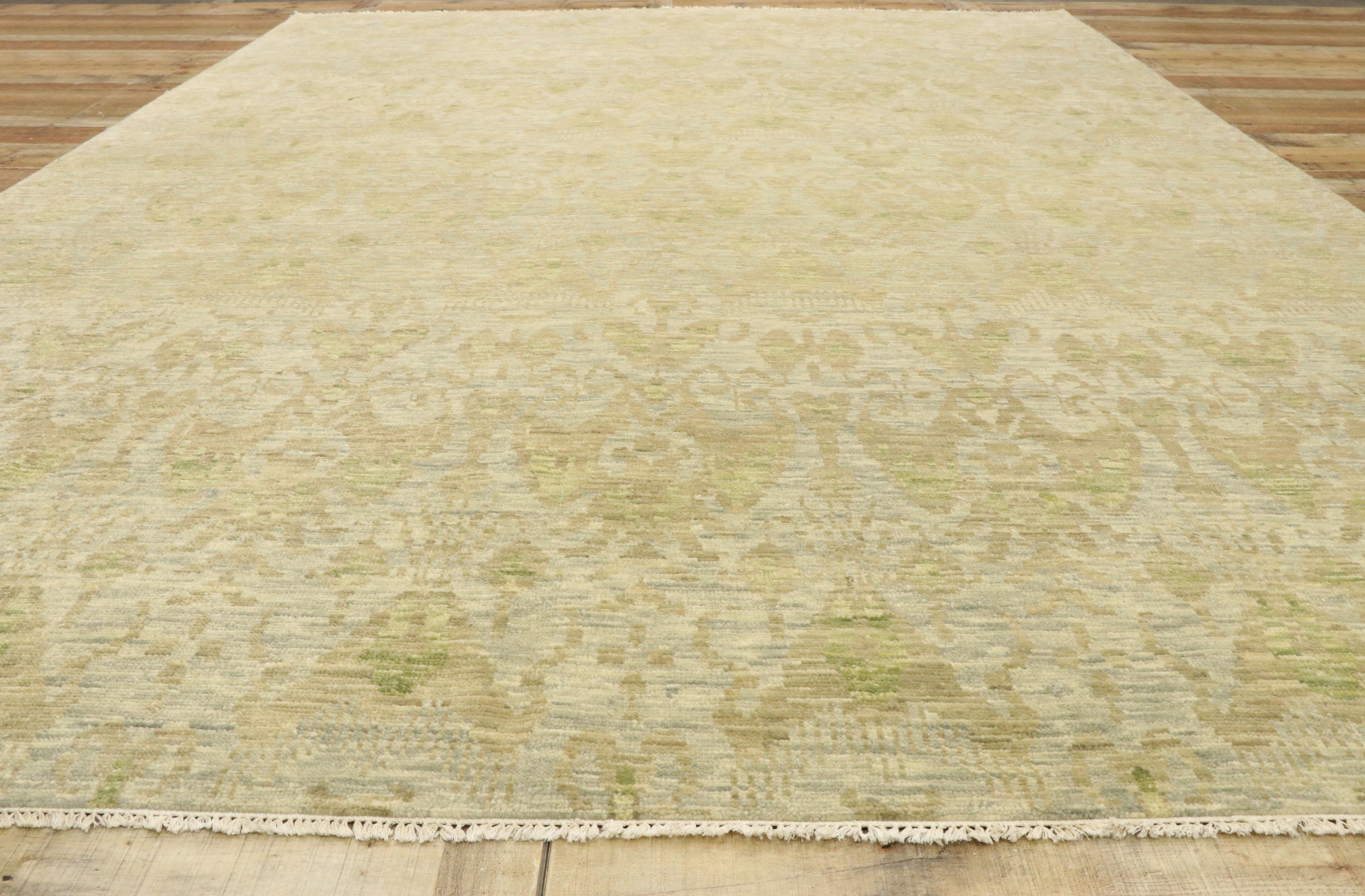 Wool New Transitional Ikat Area Rug with Modern Design, Neutral Color Area Rug