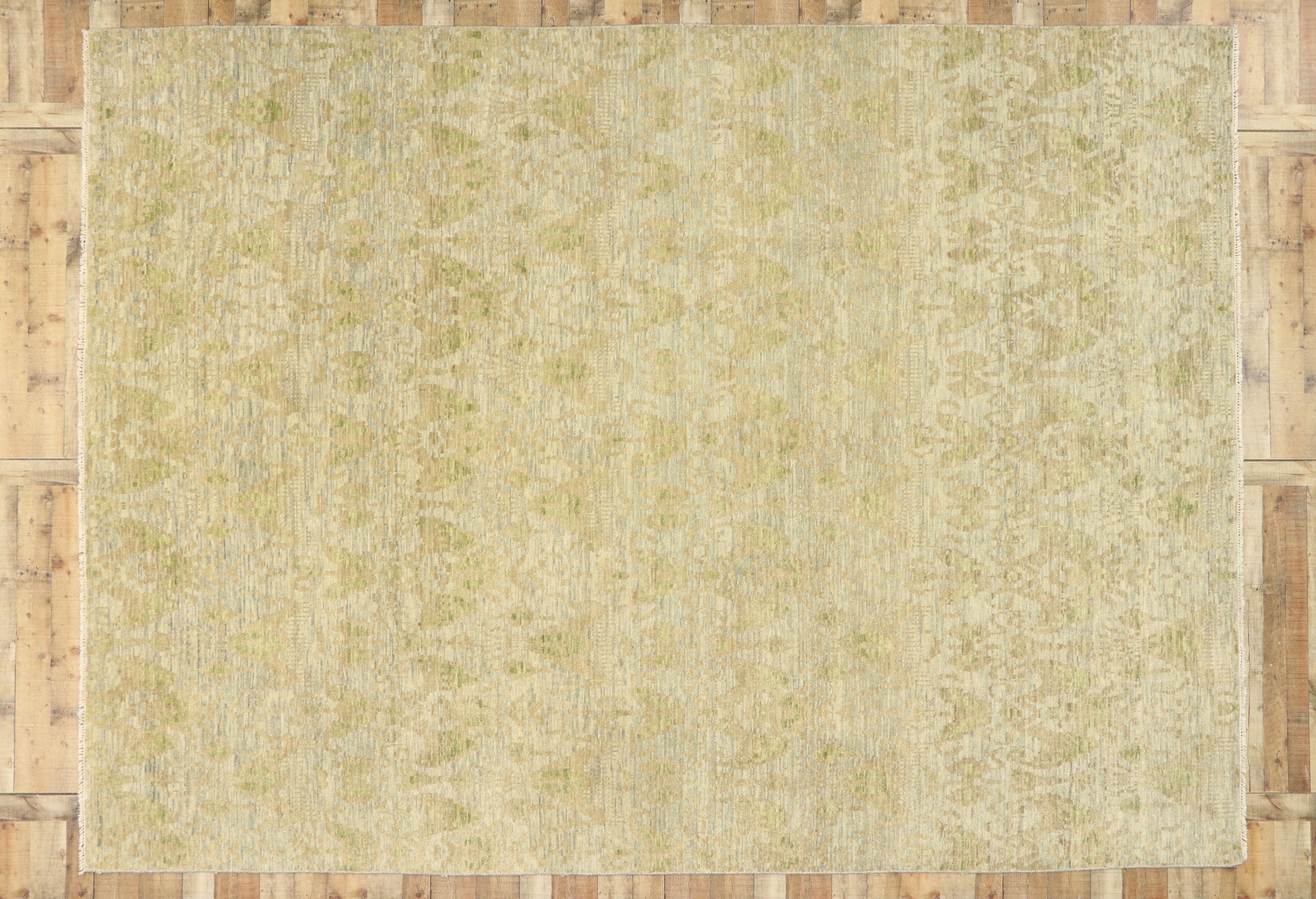 New Transitional Ikat Area Rug with Modern Design, Neutral Color Area Rug 1