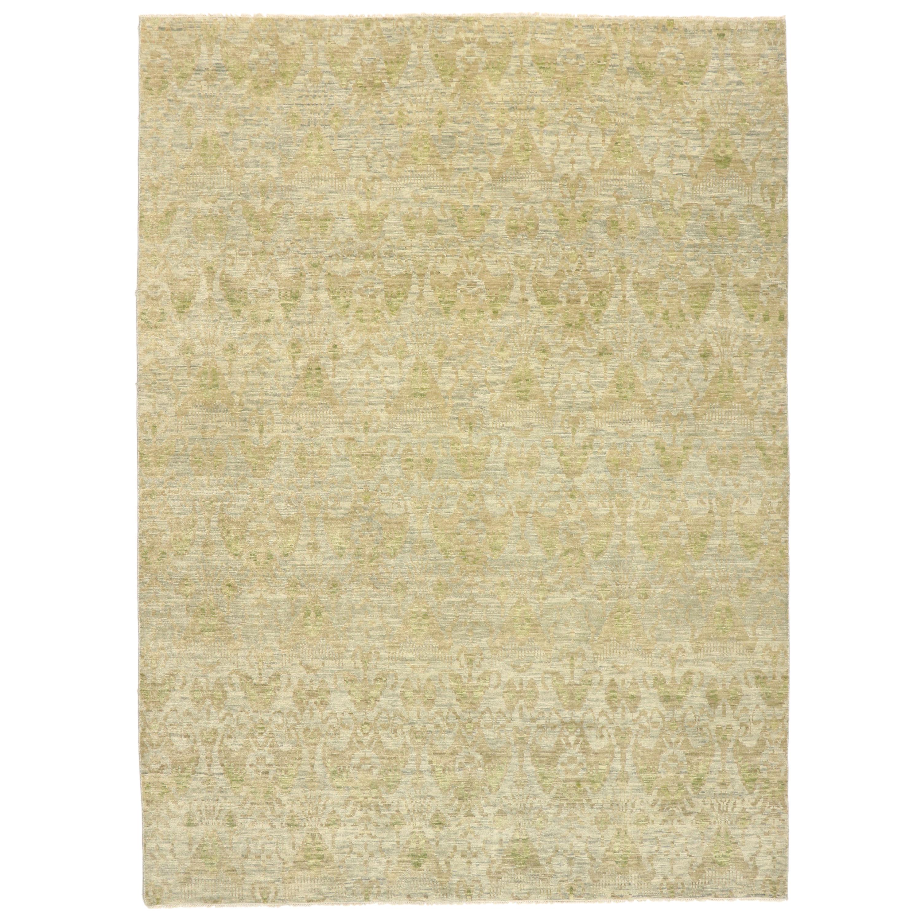New Transitional Ikat Area Rug with Modern Design, Neutral Color Area Rug