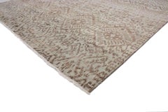 New Wool and Silk Ikat Rug with Transitional Style and Earth-Tone Color Palette