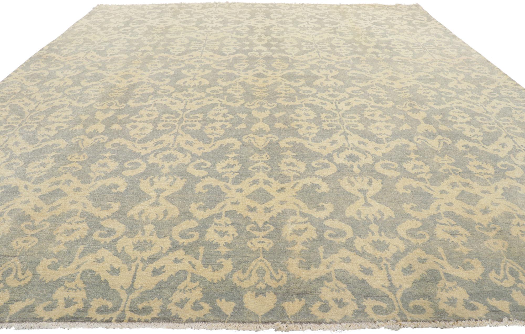 Modern New Transitional Ikat Area Rug with Soft Earth-Tone Colors For Sale