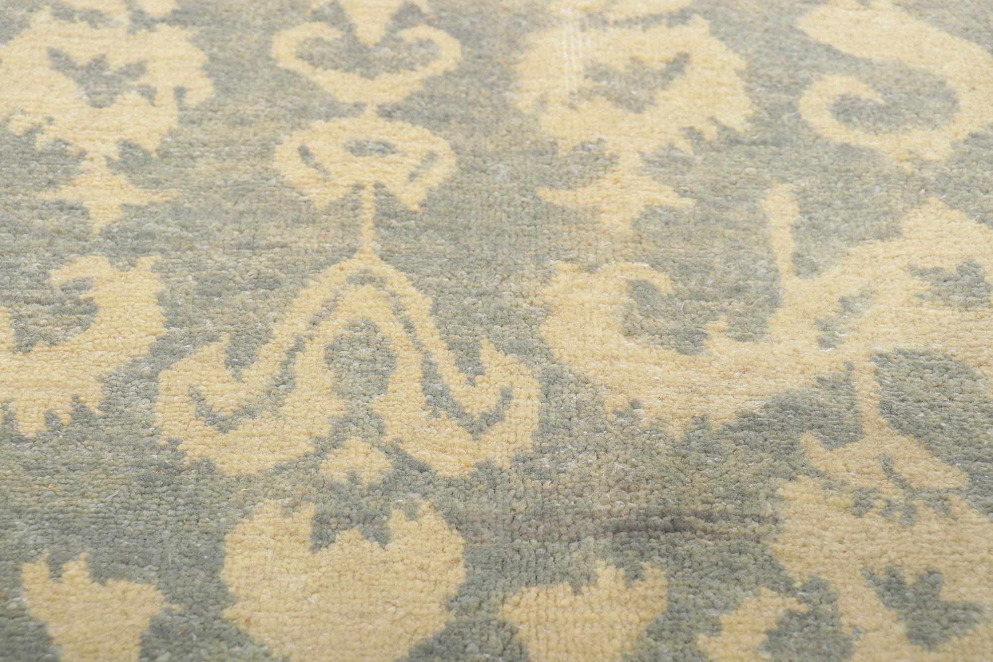 Hand-Knotted New Transitional Ikat Area Rug with Soft Earth-Tone Colors For Sale
