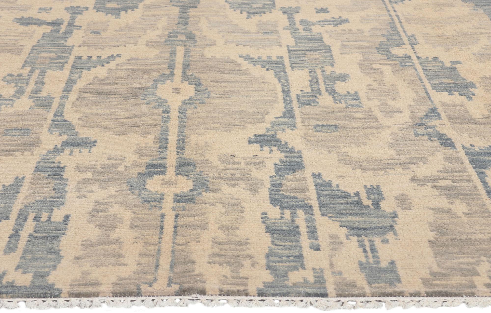 Indian New Transitional Ikat Rug, Timeless Style Meets Global Chic For Sale