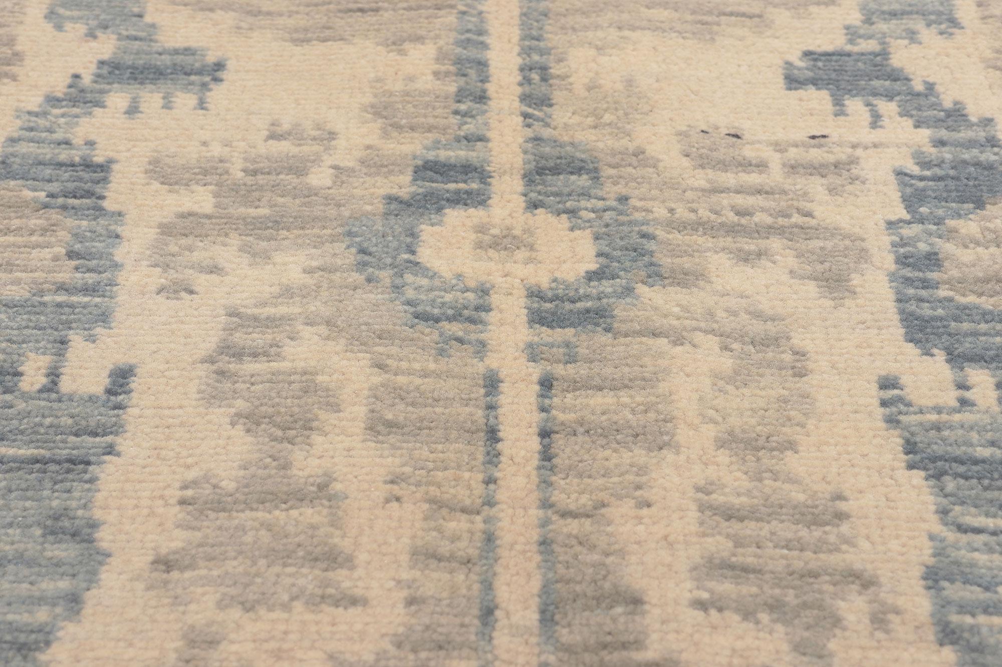 Hand-Knotted New Transitional Ikat Rug, Timeless Style Meets Global Chic For Sale