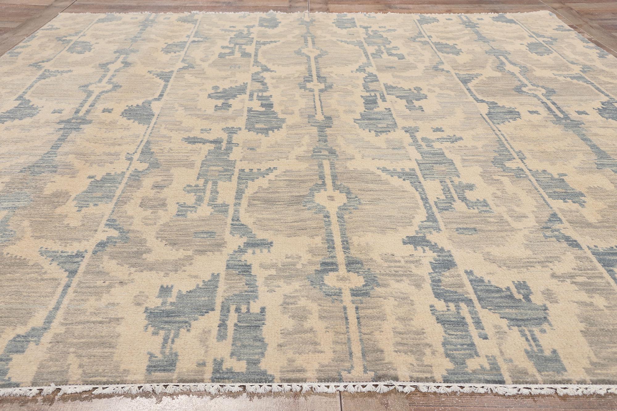 Wool New Transitional Ikat Rug, Timeless Style Meets Global Chic For Sale