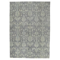 Neuer Übergangs-Ikat-Teppich mit grauen und blauen Erdtönen
