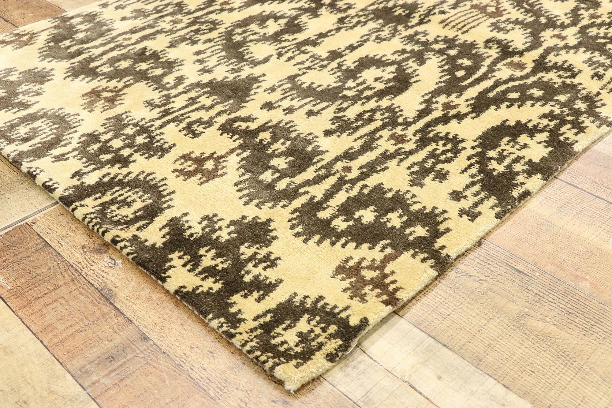 New Transitional Ikat Rug with Warm, Earth-Tones and Modern Style, Accent Rug In New Condition For Sale In Dallas, TX