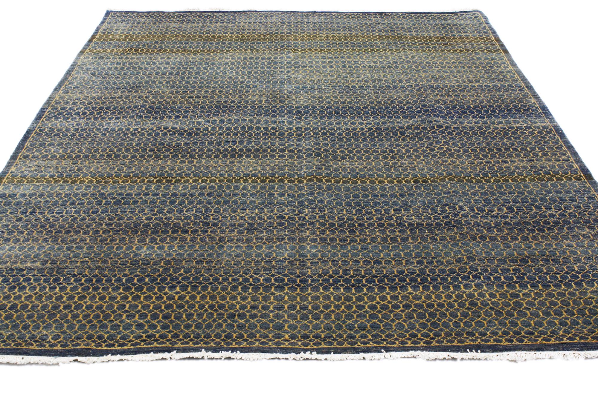 Modern Transitional Navy Blue Indian Area Rug, Timeless Appeal Meets Classic Elegance For Sale