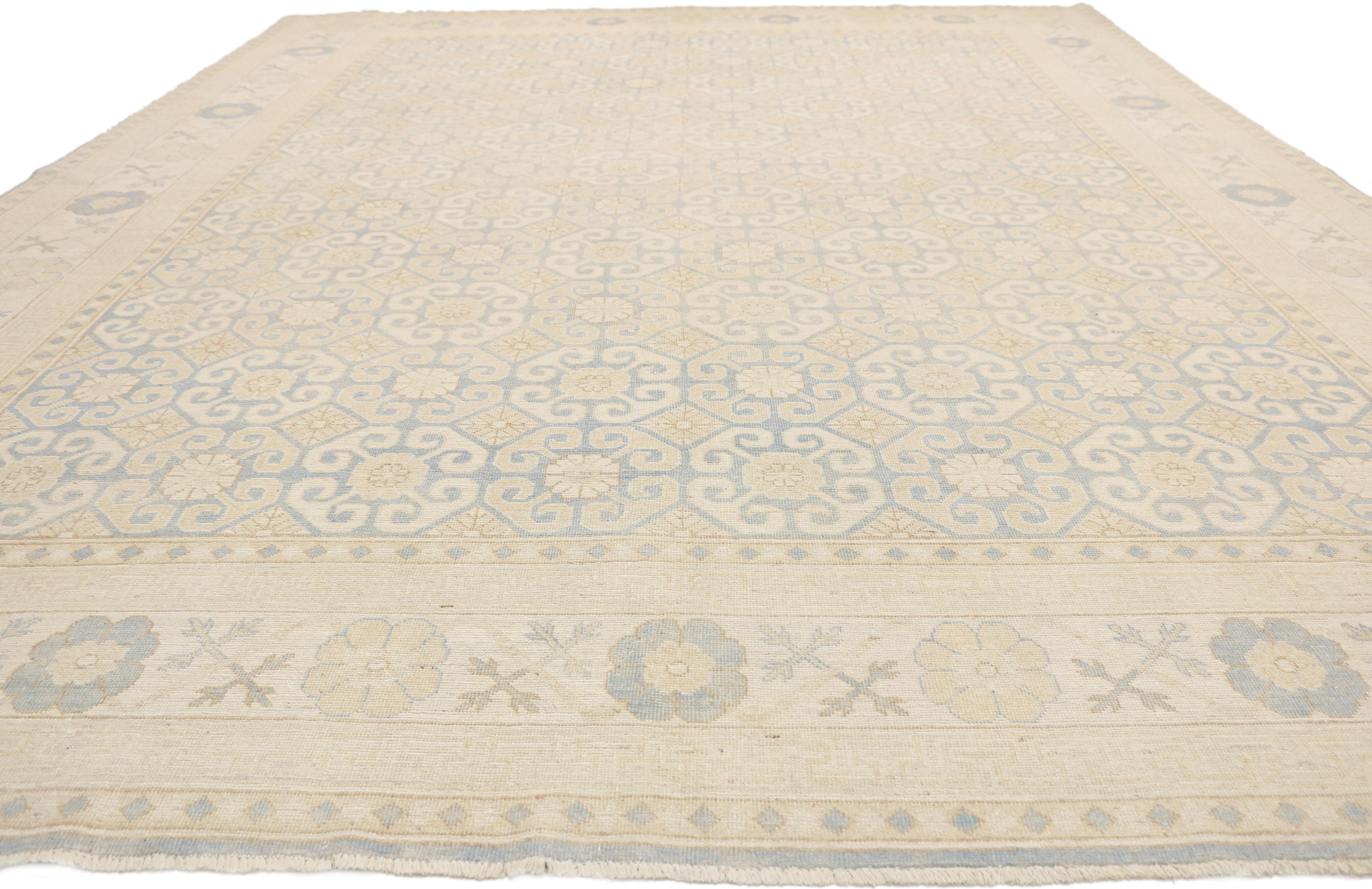 Oushak New Transitional Khotan Area Rug with Hamptons Chic Style, Cozy Cottage Vibes For Sale
