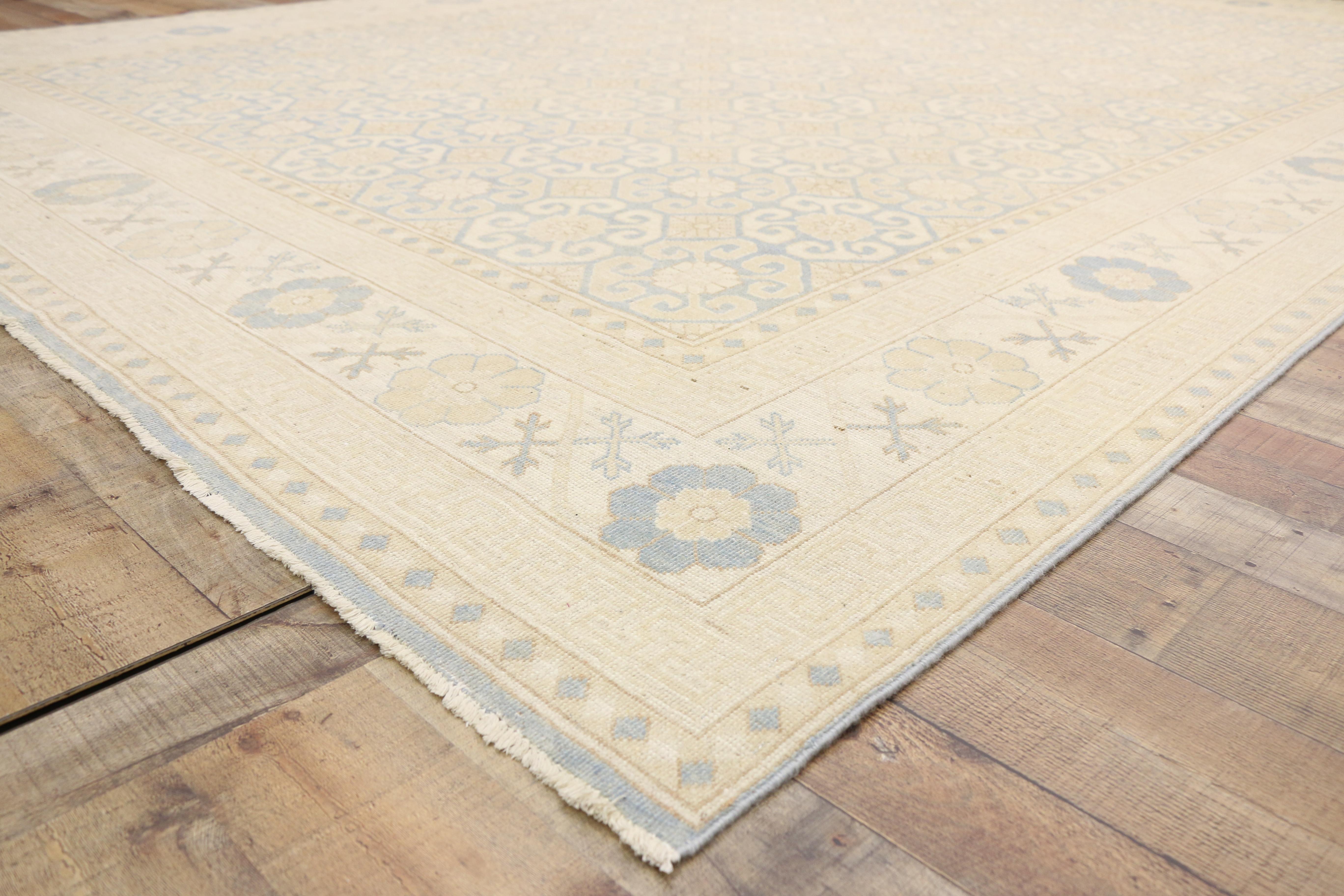 New Transitional Khotan Area Rug with Hamptons Chic Style, Cozy Cottage Vibes In New Condition For Sale In Dallas, TX