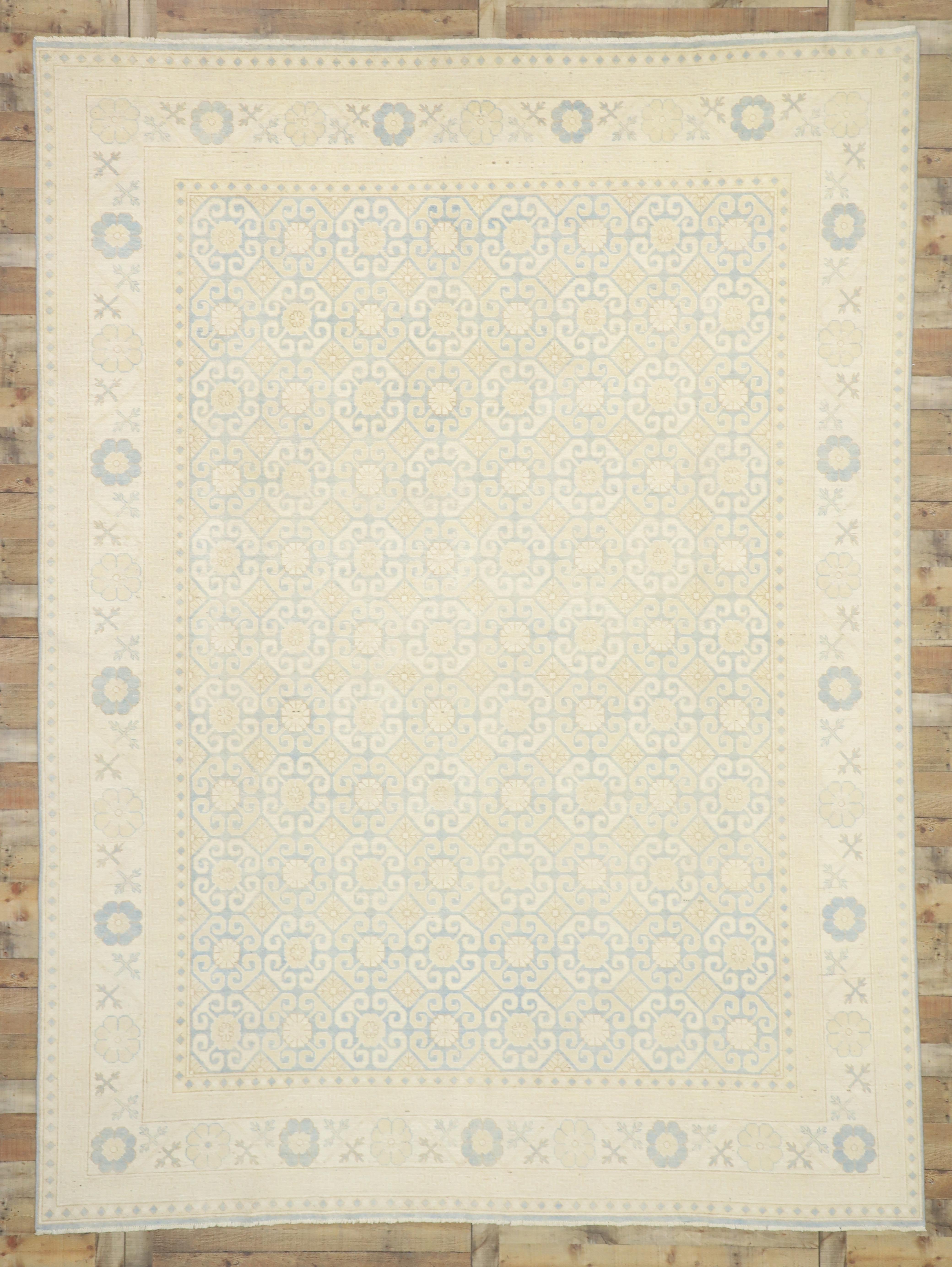 Contemporary New Transitional Khotan Area Rug with Hamptons Chic Style, Cozy Cottage Vibes For Sale
