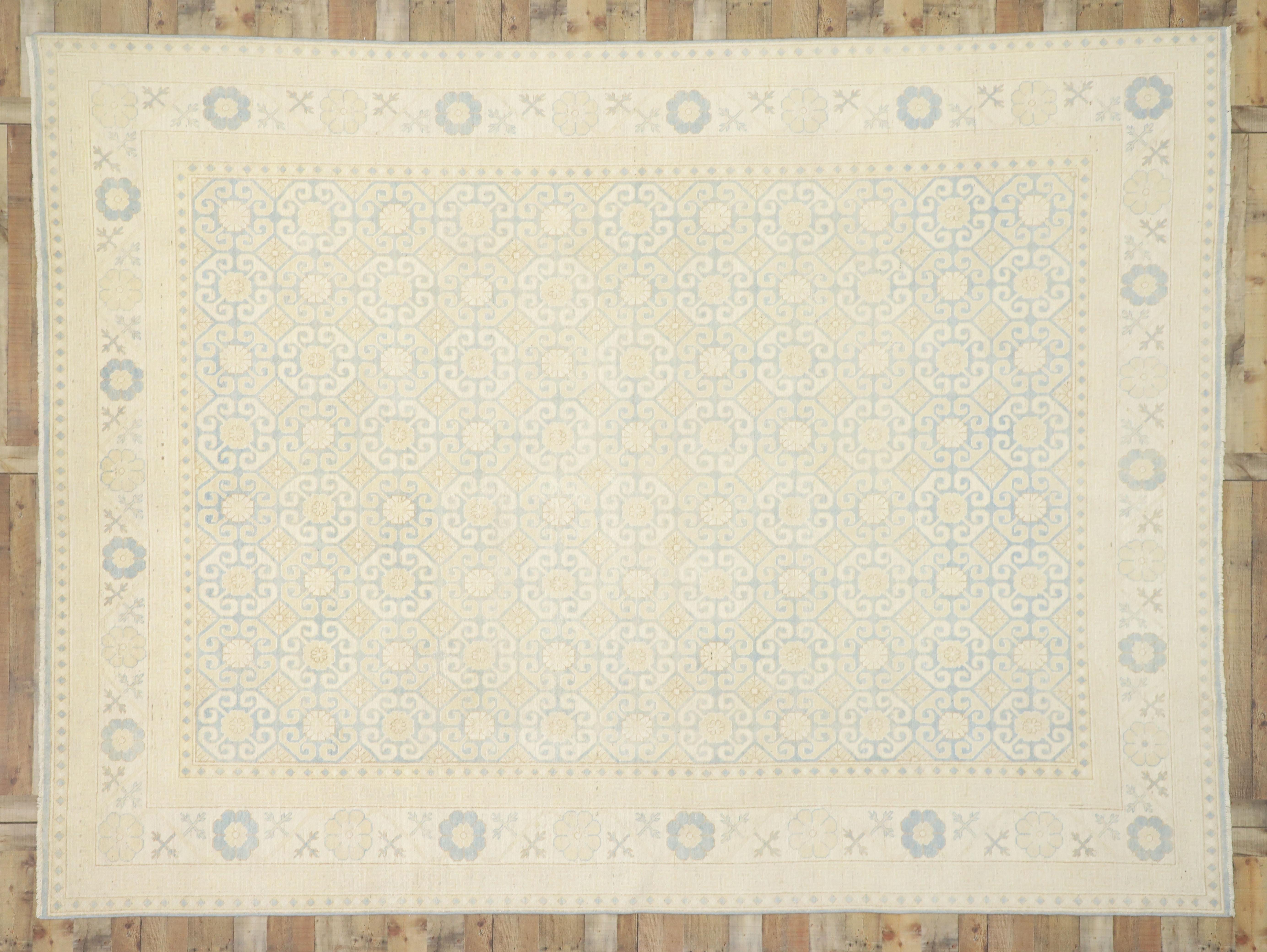 Wool New Transitional Khotan Area Rug with Hamptons Chic Style, Cozy Cottage Vibes For Sale