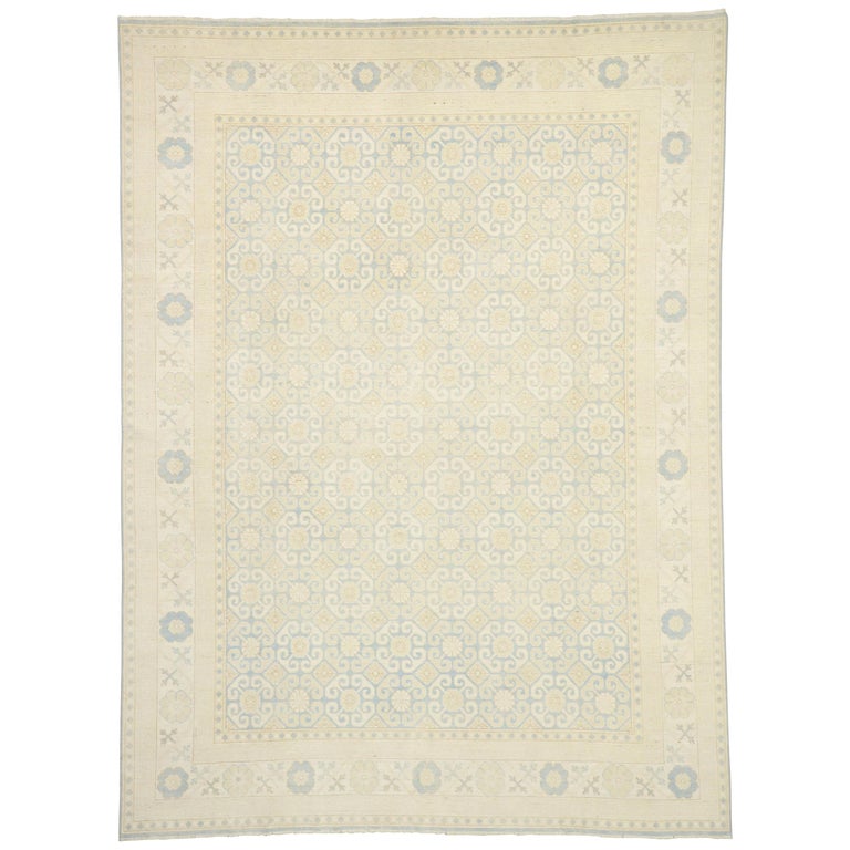 New Transitional Khotan Style Area Rug with Modern Design, Muted Light