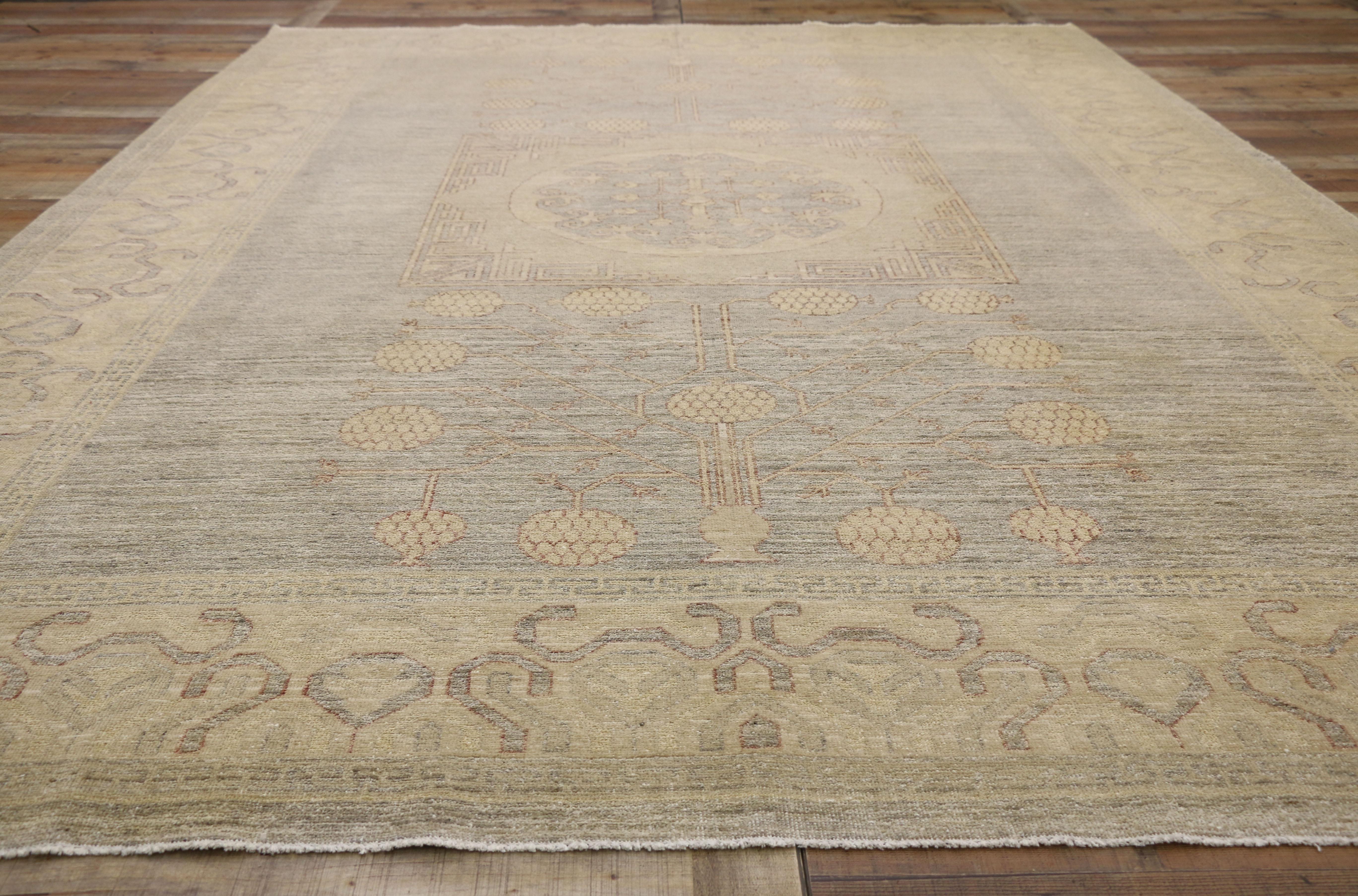 Wool Transitional Khotan Style Area Rug with Pomegranate Design