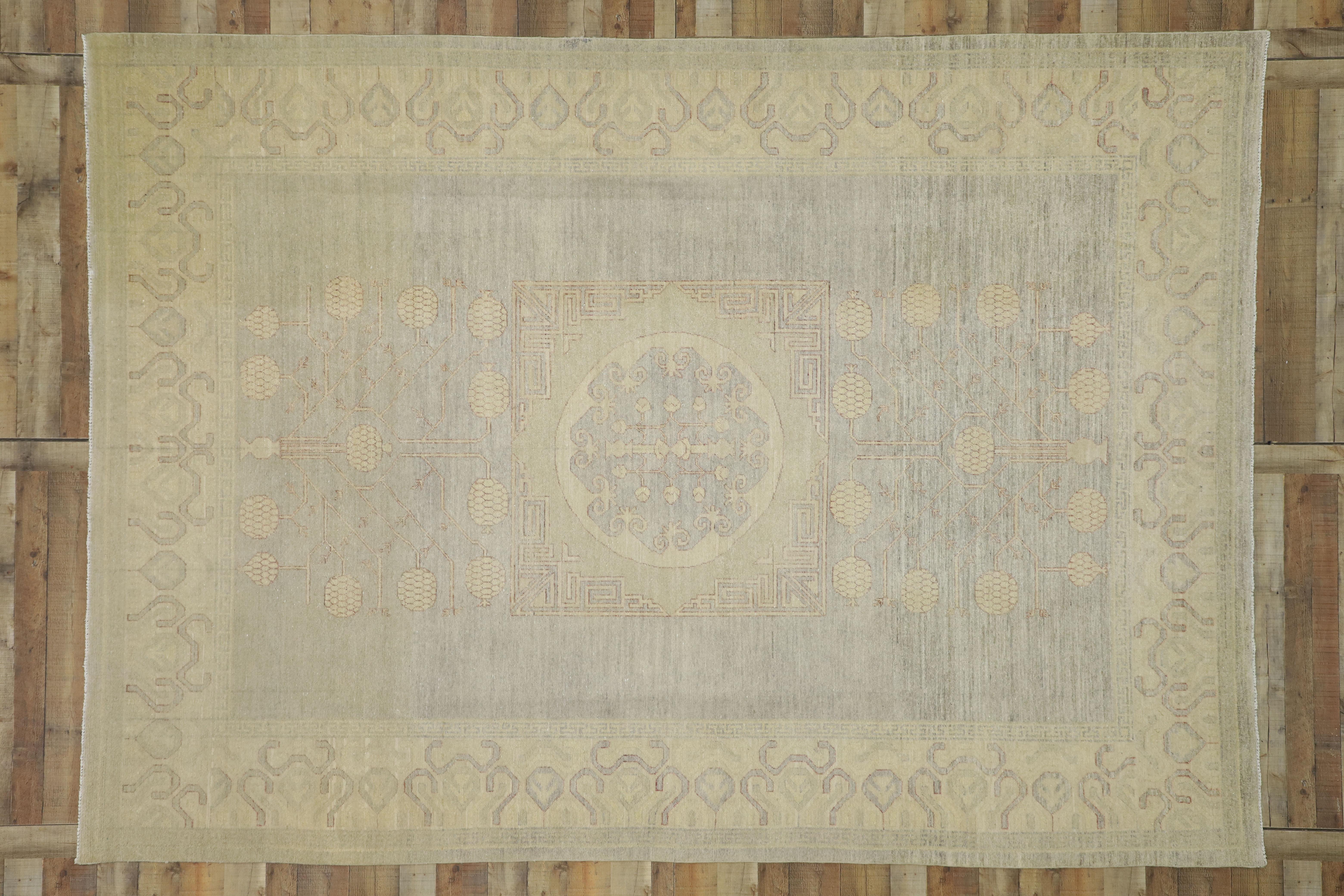Transitional Khotan Style Area Rug with Pomegranate Design 1
