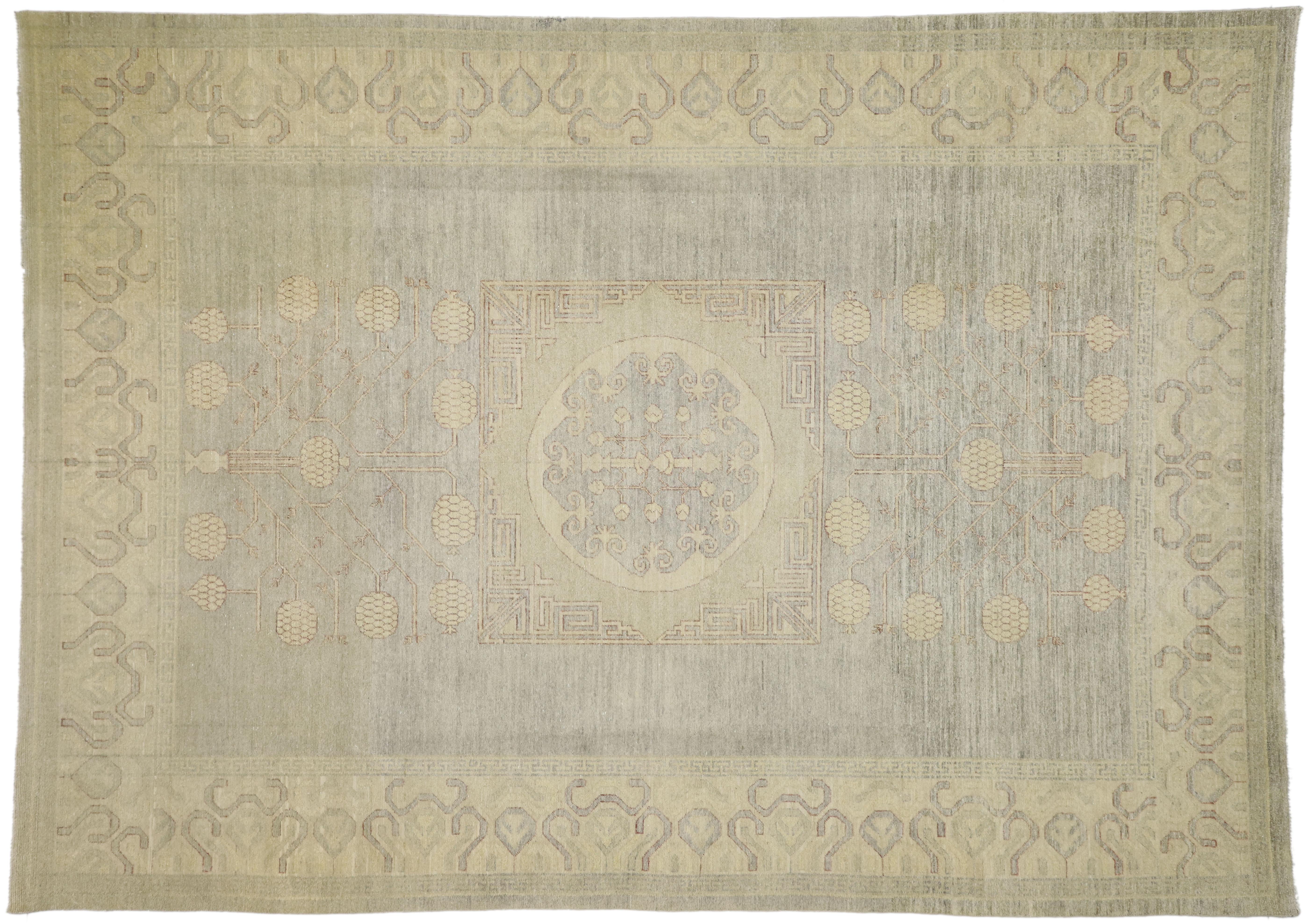 Transitional Khotan Style Area Rug with Pomegranate Design 2