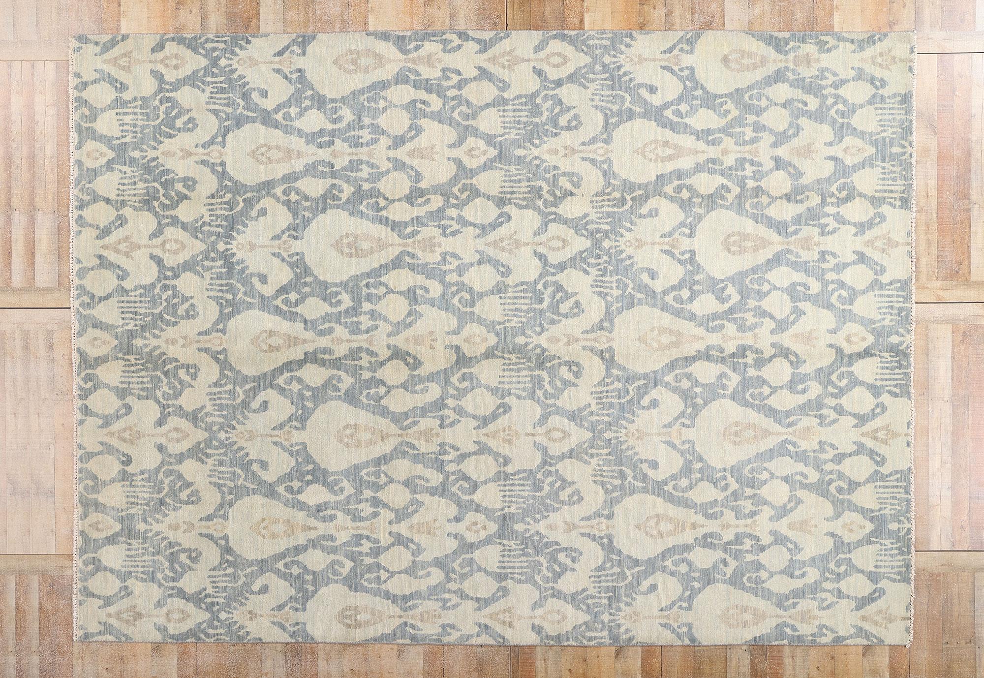 New Transitional Light Blue Ikat Rug with Modern Style For Sale 1