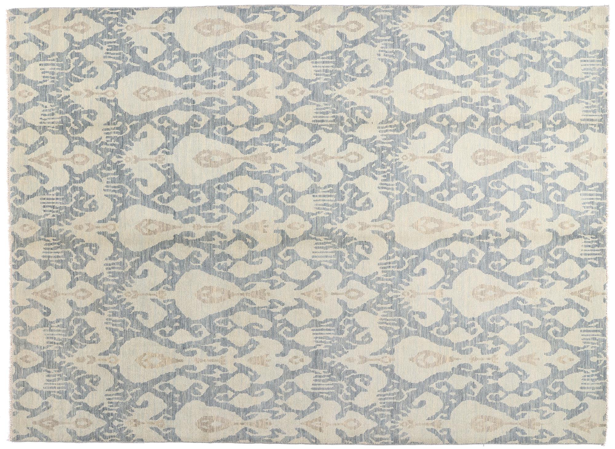 New Transitional Light Blue Ikat Rug with Modern Style For Sale 2