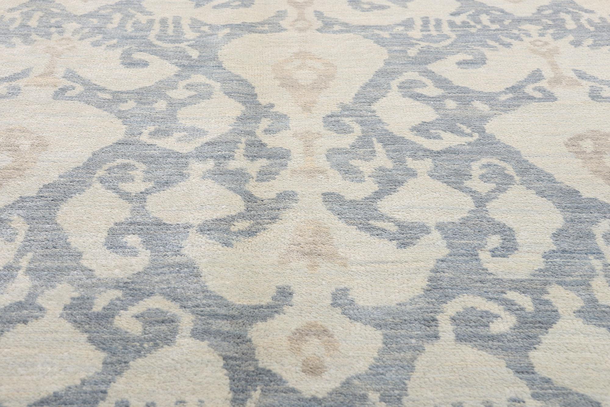 Indian New Transitional Light Blue Ikat Rug with Modern Style For Sale