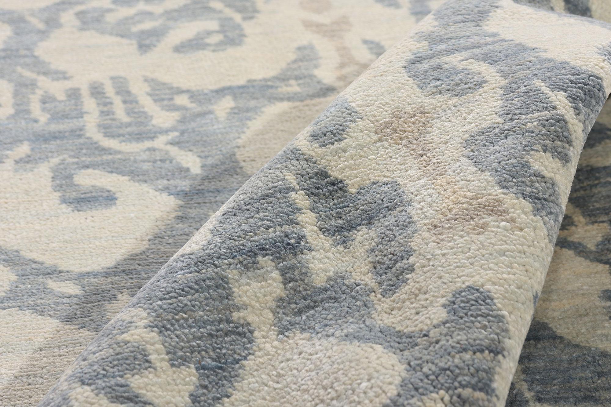 Hand-Knotted New Transitional Light Blue Ikat Rug with Modern Style For Sale