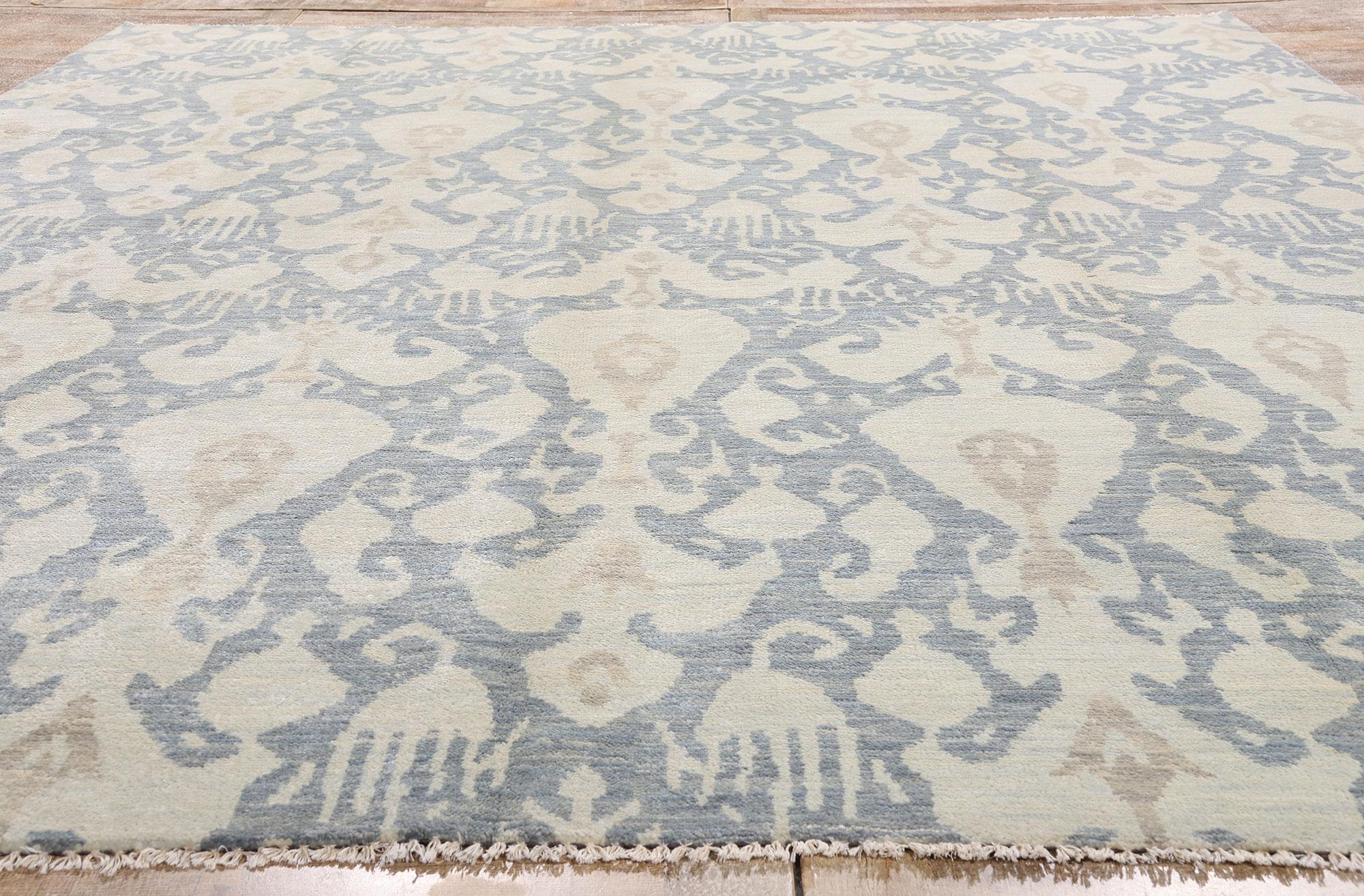 Wool New Transitional Light Blue Ikat Rug with Modern Style For Sale