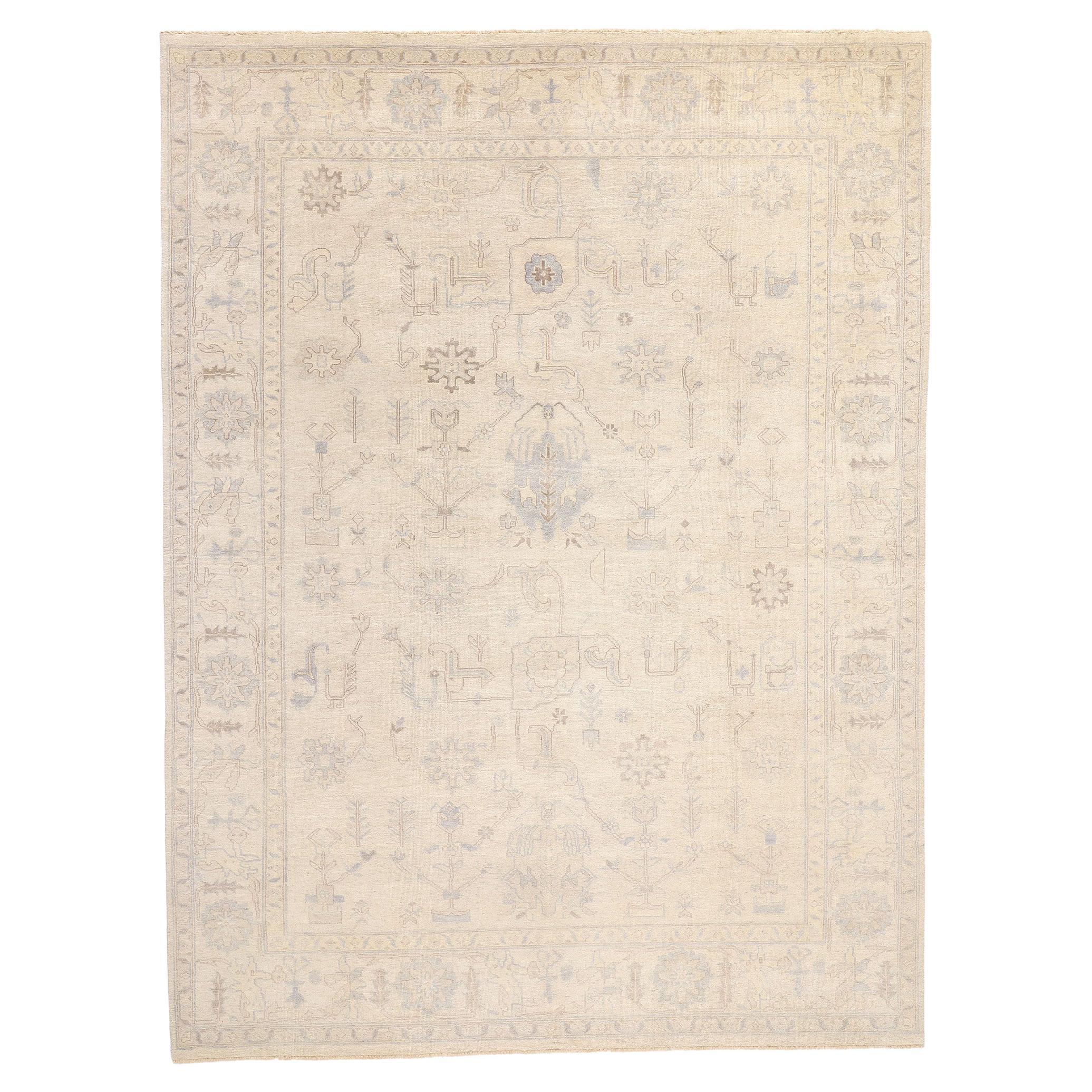 New Soft, Earth-Tone Modern Oushak Rug, 08'11 x 11'11