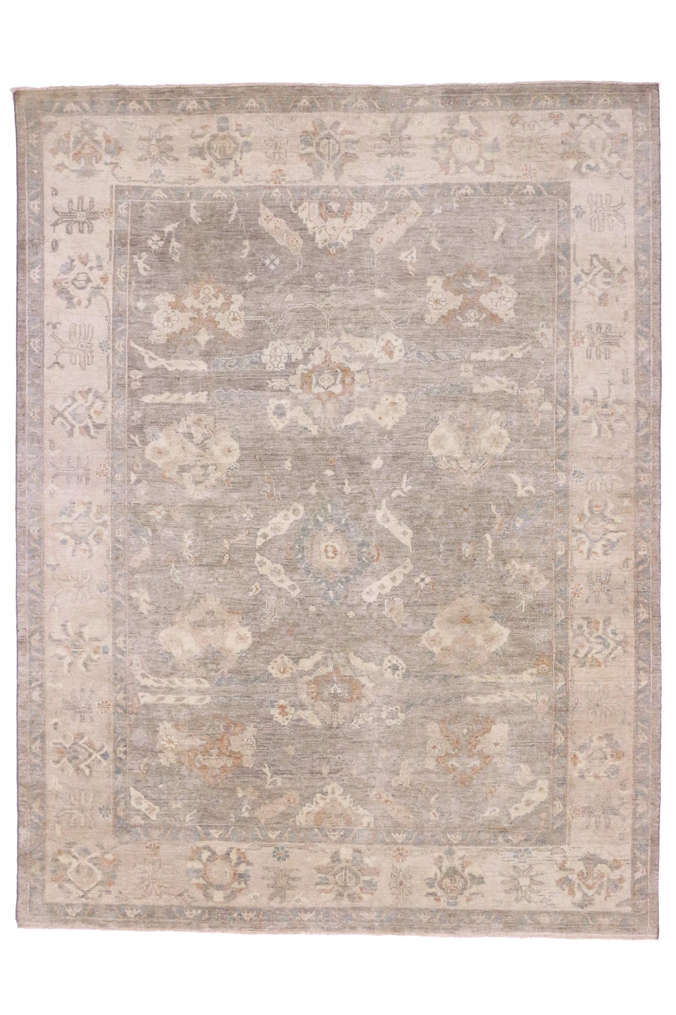 Hand-Knotted Contemporary Oushak Rug, Biophilic Design Meets Organic Modern Style For Sale