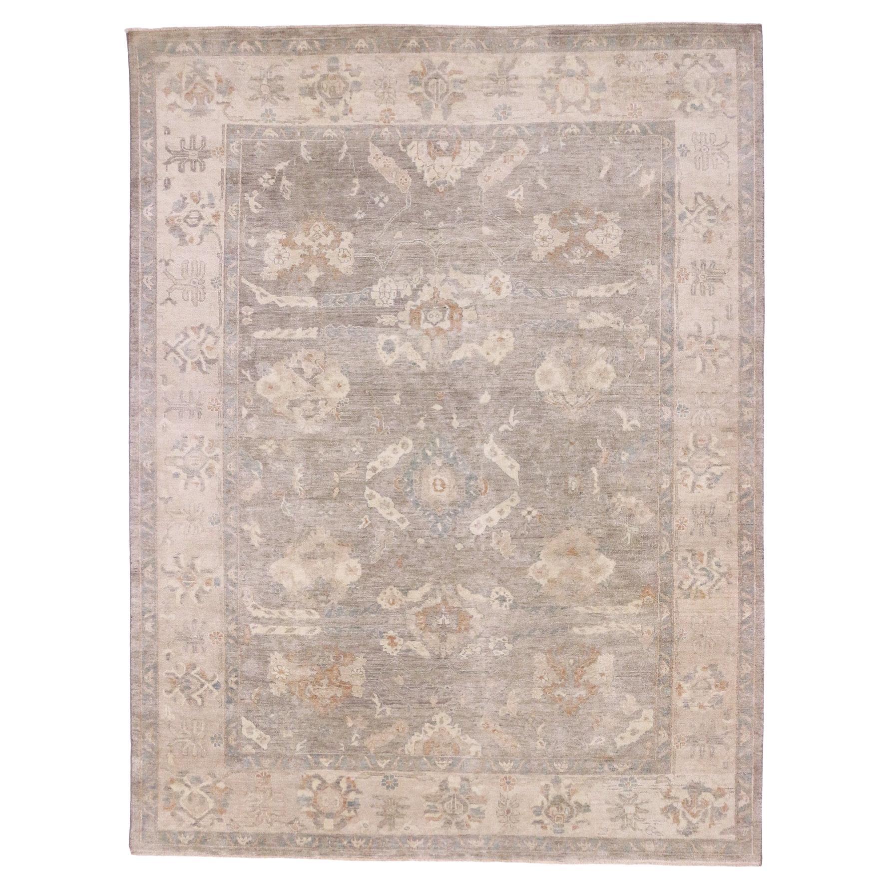 Contemporary Oushak Rug, Biophilic Design Meets Organic Modern Style For Sale