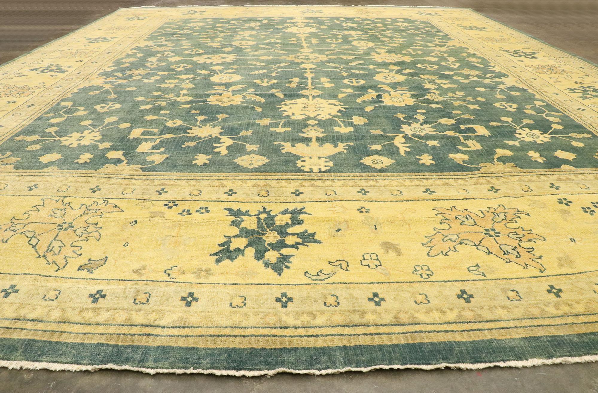 Wool New Transitional Oushak Palace Size Rug with Hollywood Regency Style For Sale